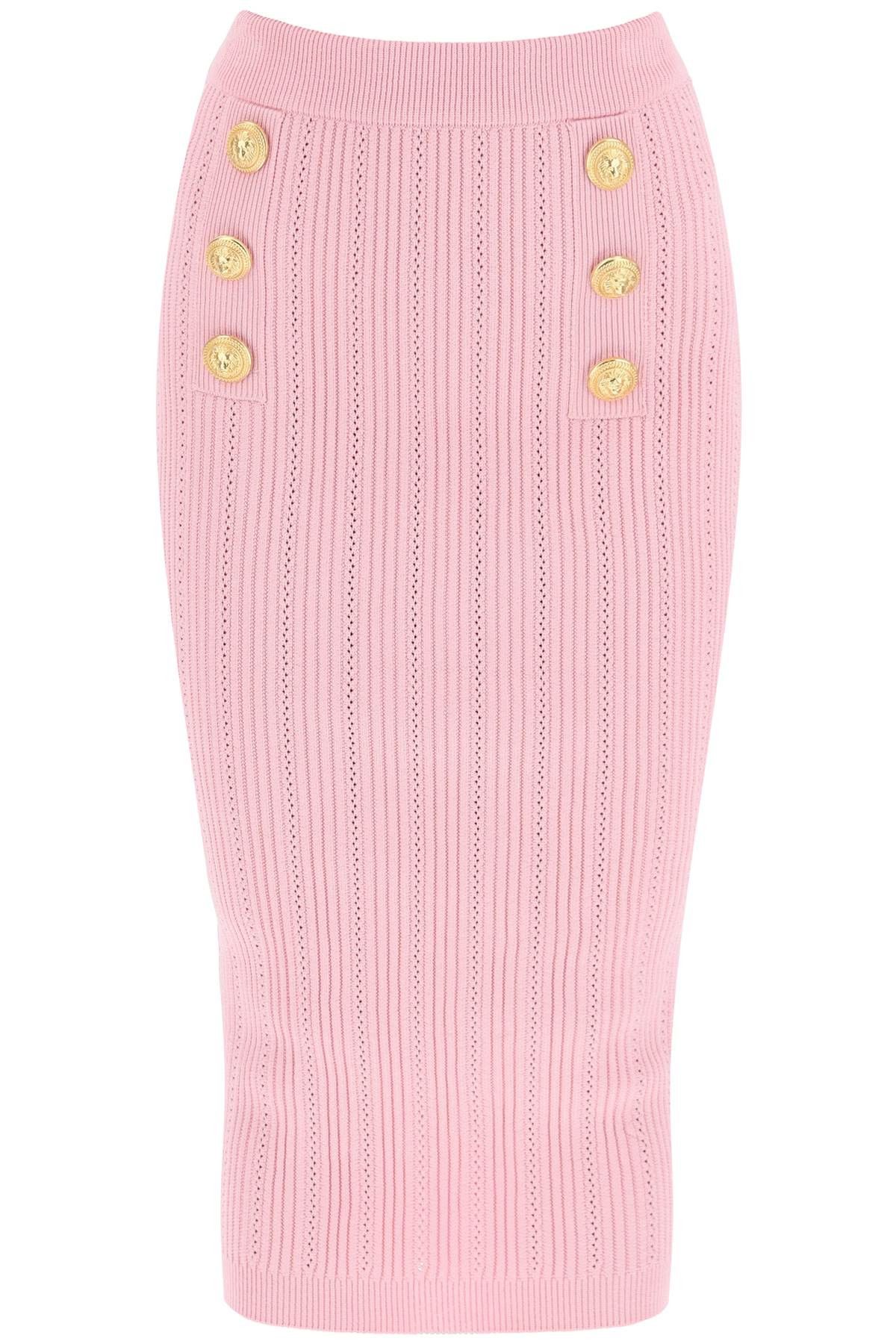 image of Balmain "knitted Midi Skirt With Embossed in Rose, Women's (Size 28)