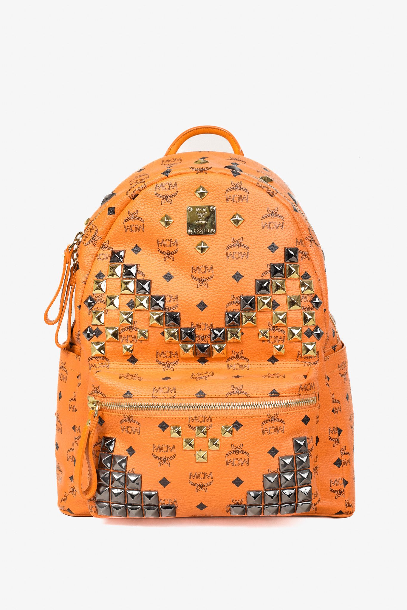 MCM MCM Stark Metal Studs Orange Monogram Backpack Size ONE SIZE - 1 Thumbnail