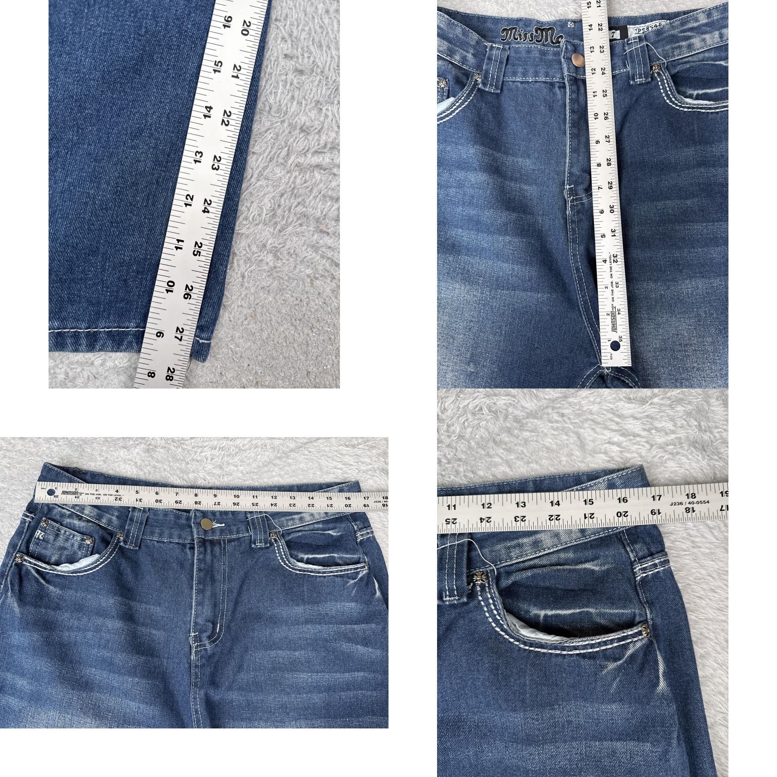 Miss Me VINTAGE Miss Me Jeans Womens 27 Blue Rhinestone Cross Back Pockets Distressed JP5854B Size 27" / US 4 / IT 40 - 8 Thumbnail