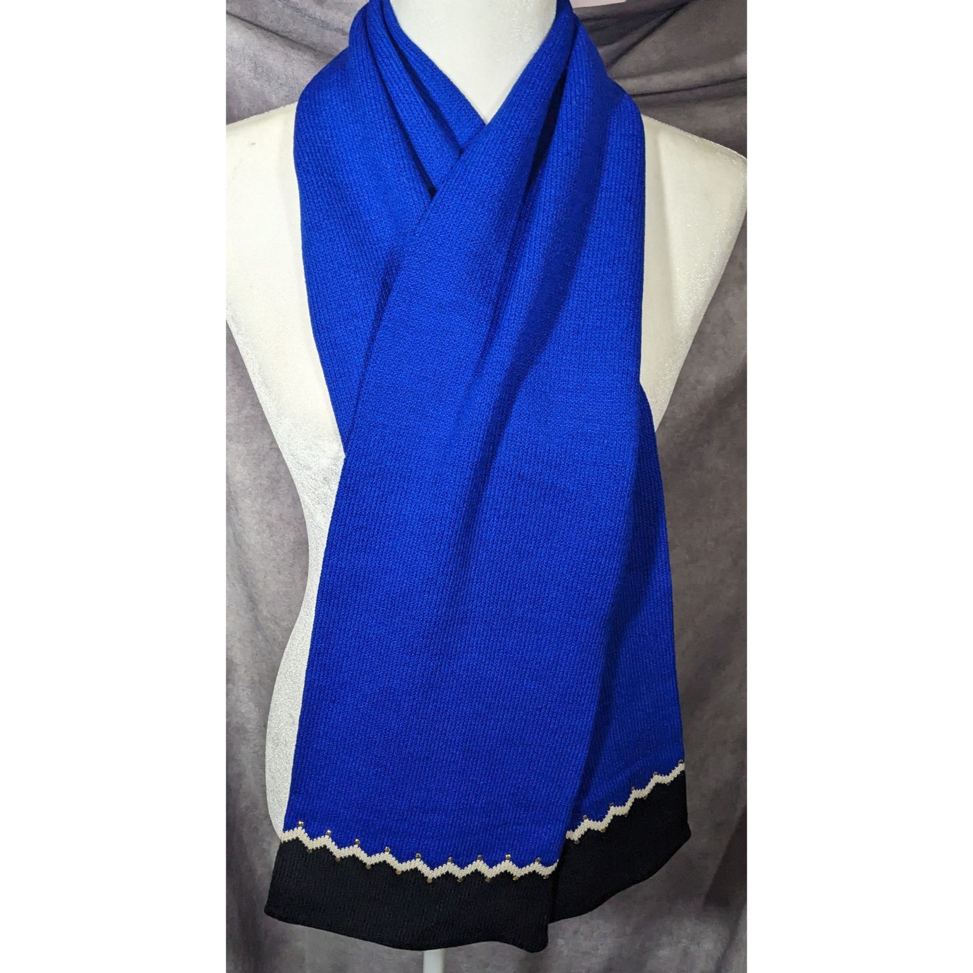 Other St. John Santana Blue And Black Knit Wool Scarf Size ONE SIZE - 9 Thumbnail