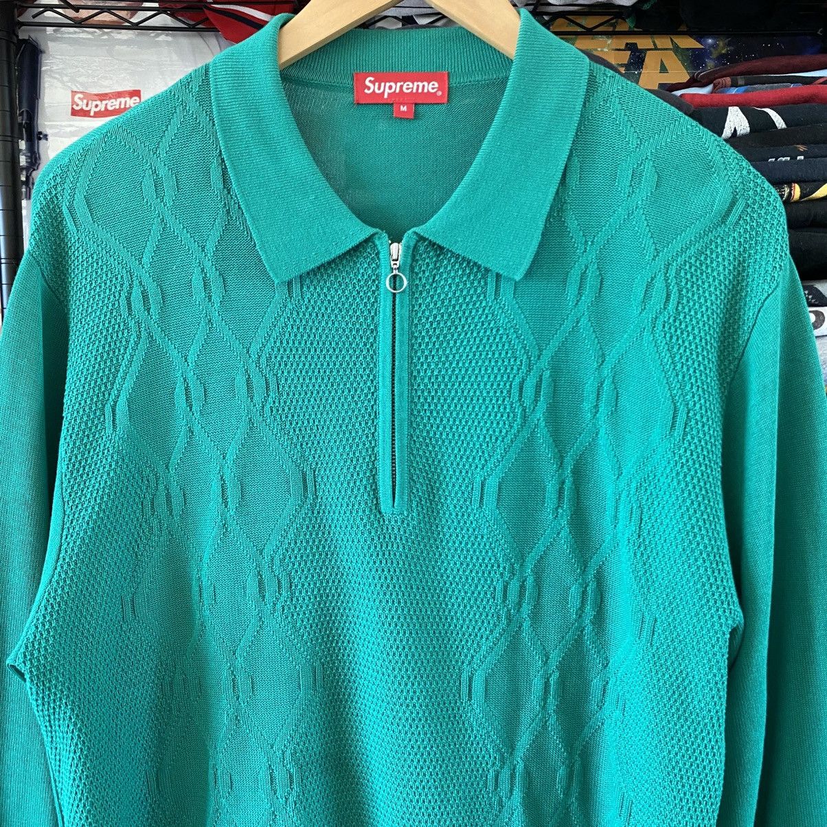 Supreme Supreme Cable Stripe Knit Long Sleeve Polo Shirt Green 2016 Size US M / EU 48-50 / 2 - 2 Thumbnail