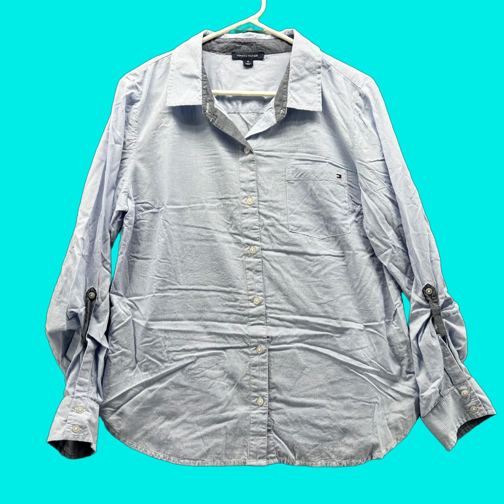 Tommy Hilfiger Tommy Hilfiger Shirt Women Medium Blue Striped Button-Down Collared Casual Preppy Timewear All Seasons Vintage: No Size M / US 6-8 / IT 42-44 - 1 Thumbnail