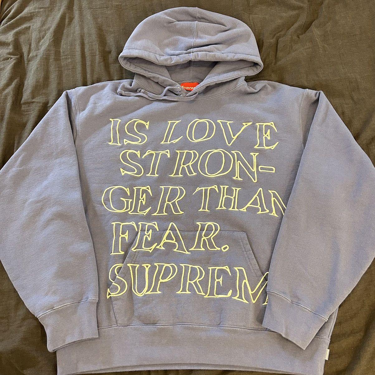 image of Supreme Stronger Than Fear Hooded Sweatshirt Purple Medium in Dark Purple, Men's