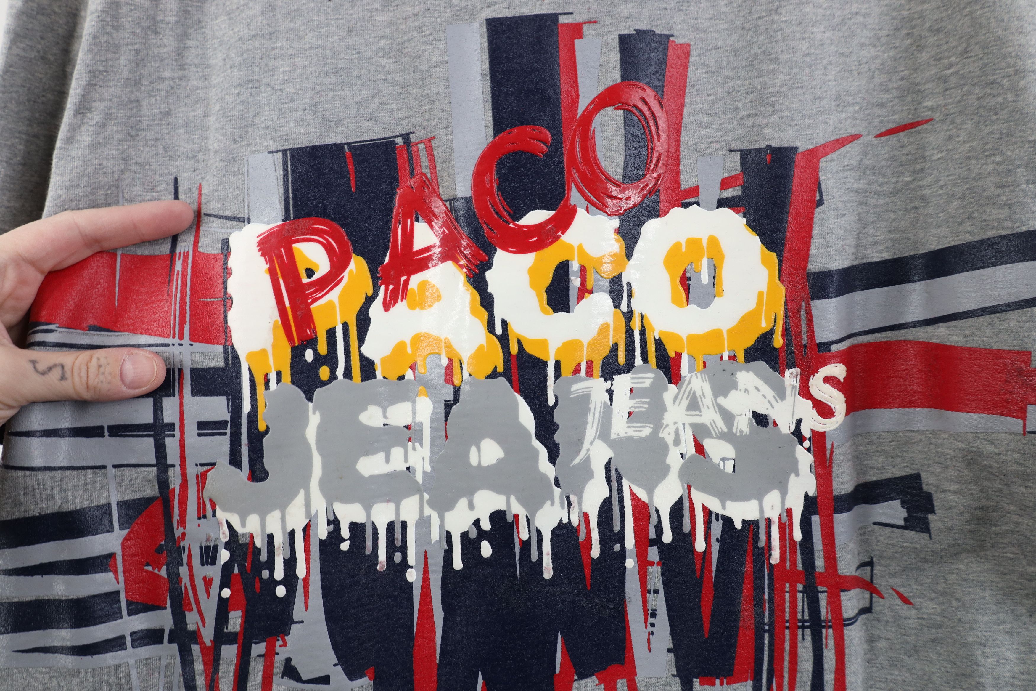Vintage Vintage 90s Y2K Paco Jeans Graffiti Ringer T-Shirt Gray Size US M / EU 48-50 / 2 - 4 Thumbnail
