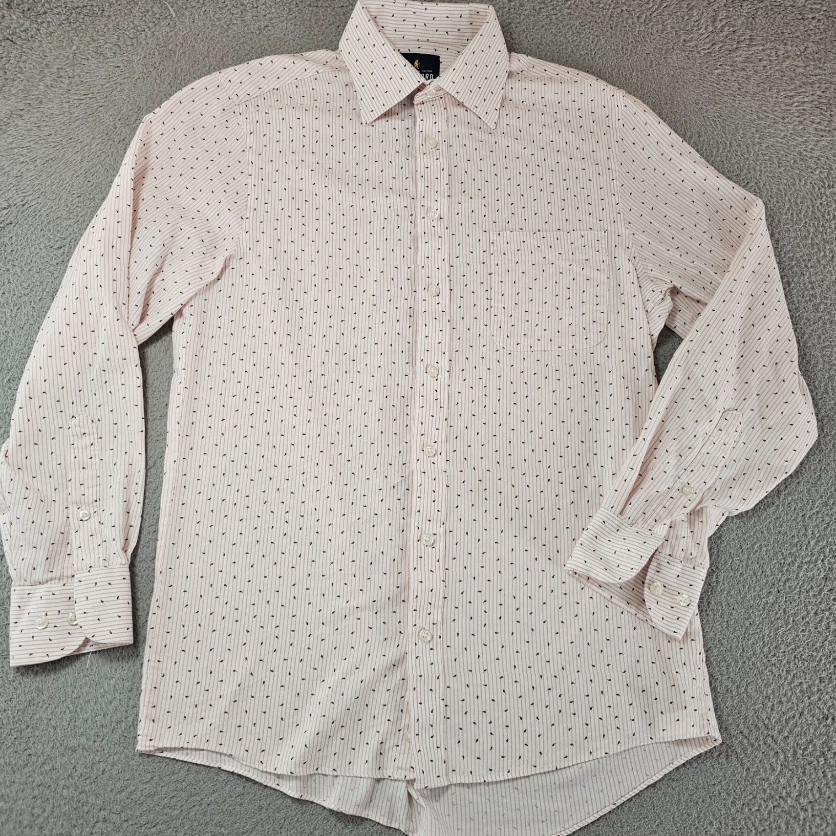 Stafford Stafford Dress Shirt Mens Small 14.5 32/33 Geometric Travel Button Up Beige Cotton Blend Non-Iron Regular Cuff Mens Shirt Size 36R - 2 Thumbnail