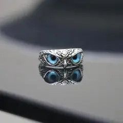 Jewelry Blue Eyed Owl Design Ring Size ONE SIZE - 4 Thumbnail