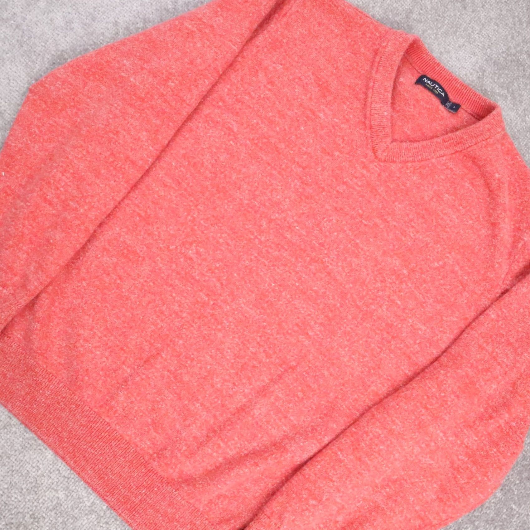 Nautica Nautica Sweatshirt L Pink Long Sleeve V Neck Pullover 100% Cotton Mens Size US L / EU 52-54 / 3 - 6 Thumbnail