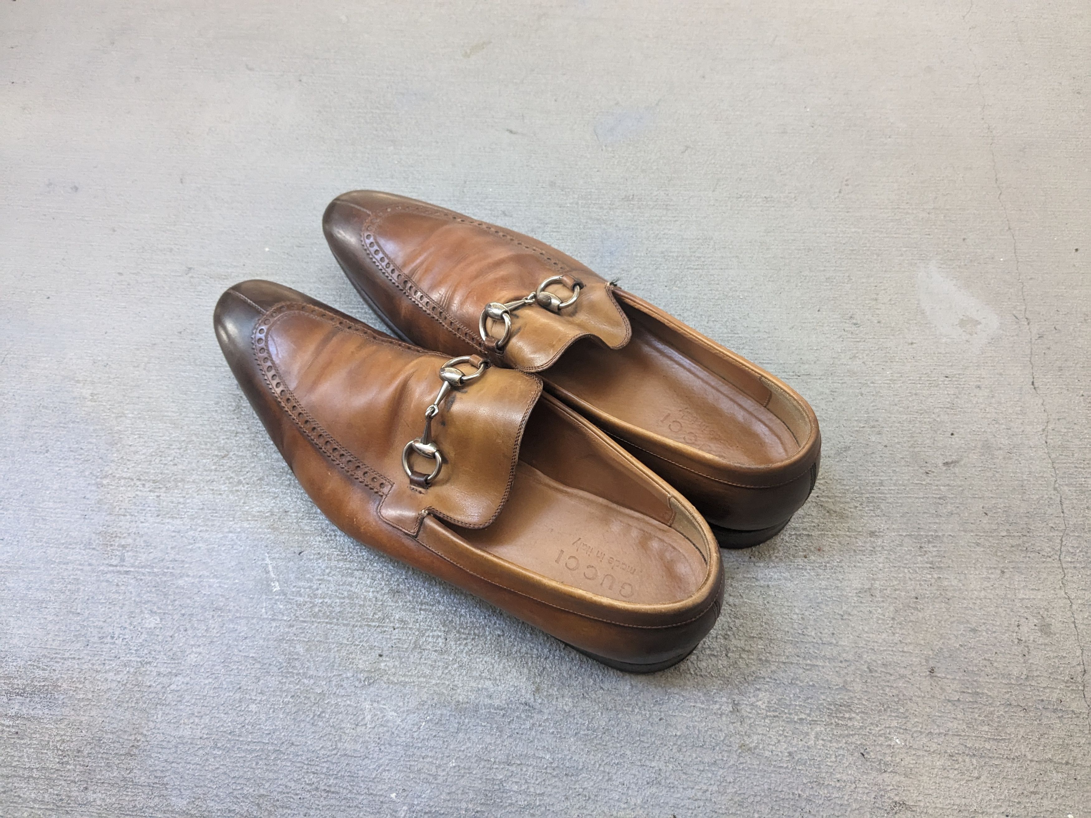 Gucci × Vintage Gucci Loafers Brown 9 Slip Ons Buckle GG Ombre Patina Size US 9 / EU 42 - 17 Thumbnail