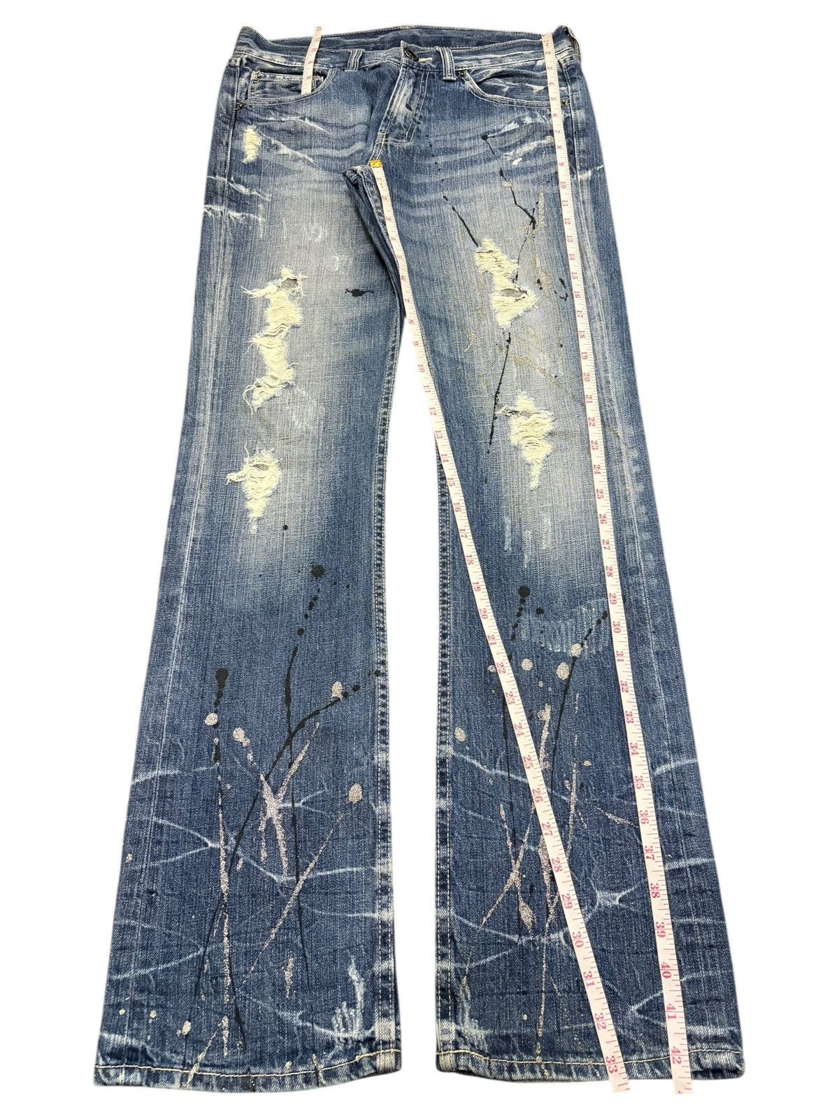 If Six Was Nine Vintage Japanese Brand Painted Distress Flare Jeans Size 31" - 7 Thumbnail