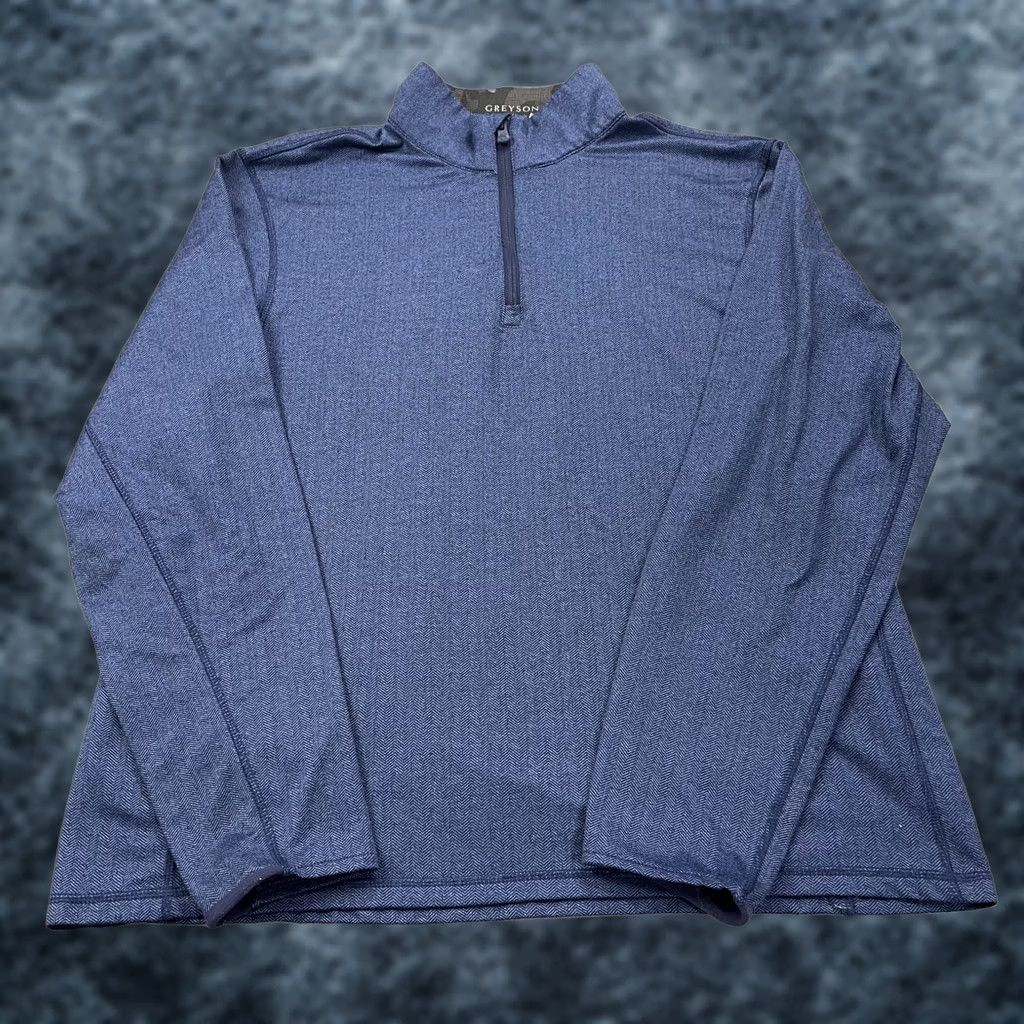 Vintage Greyson XL Blue Herringbone Golf Jacket Mens 1/4 Zip Pullover Jacket Pullover VINTAGE Size US XL / EU 56 / 4 - 1 Thumbnail