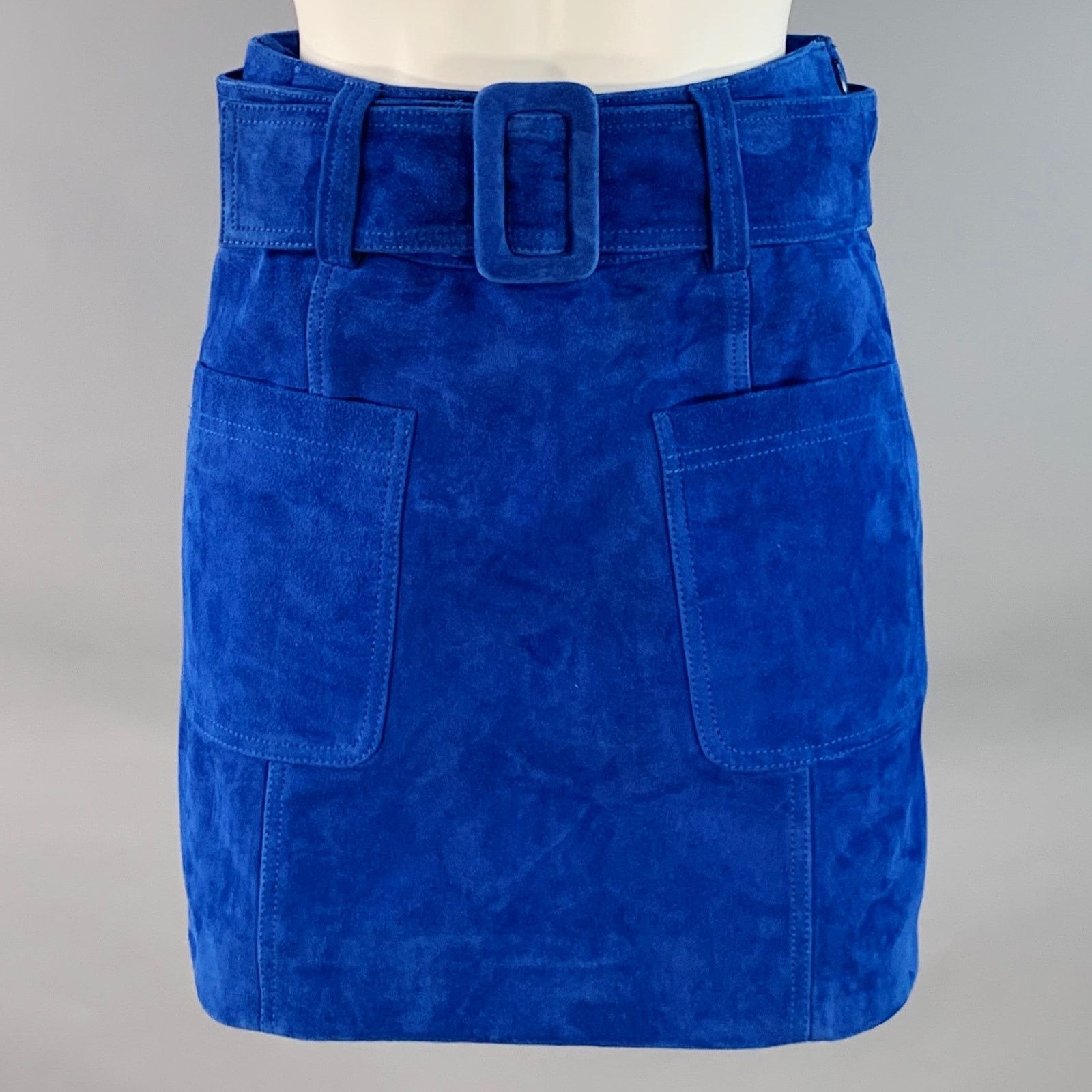 Sezane SEZANE Size 2 Blue Goat Suede Belted Mini Skirt Size 26" / US 2 / IT 38 - 1 Thumbnail
