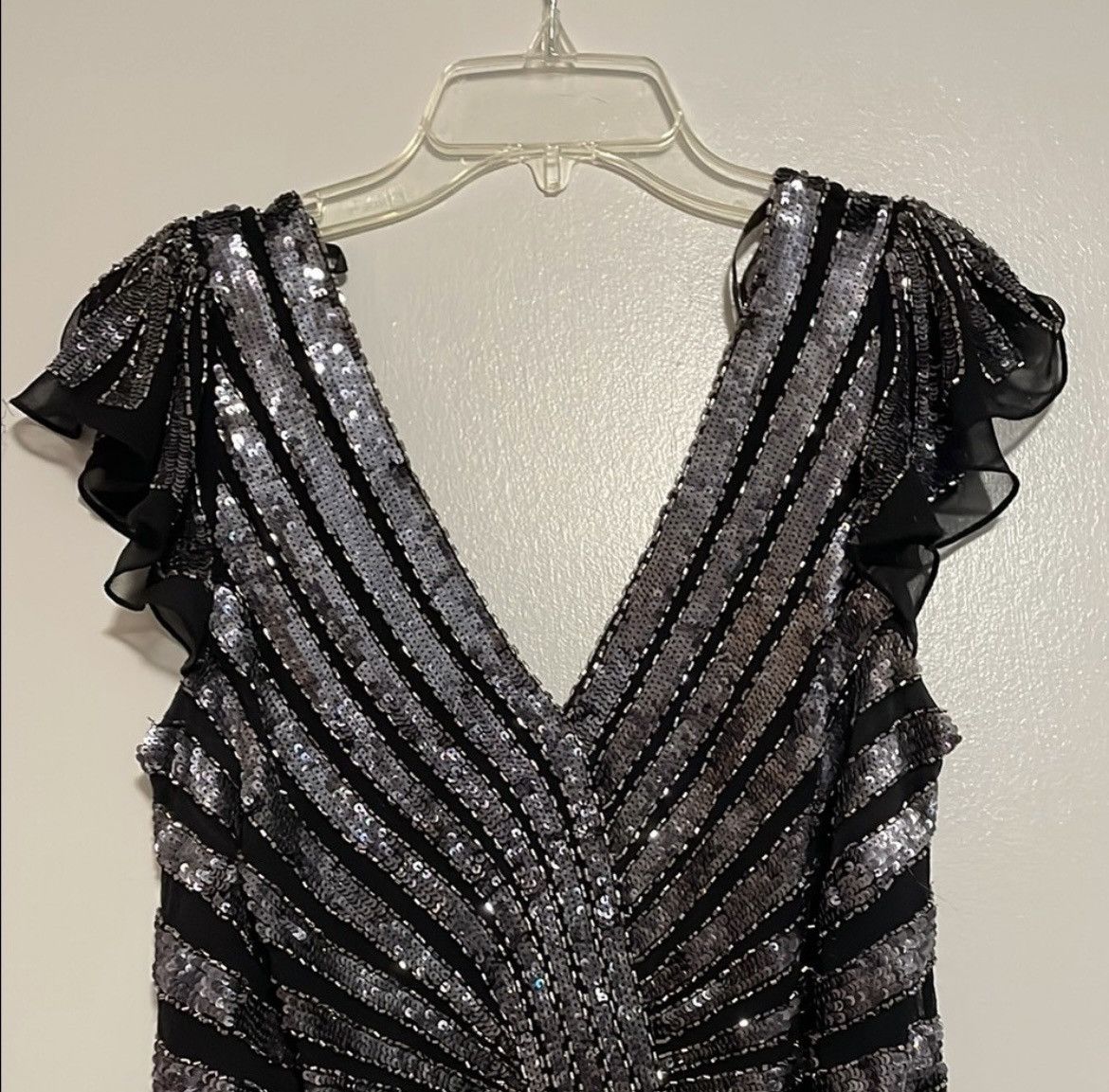 Other Black Sequined V-Neck Maxi Dress Size L / US 10 / IT 46 - 2 Thumbnail