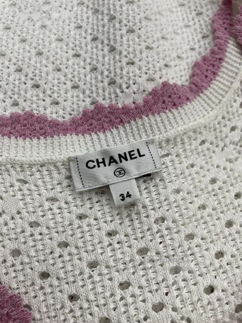 Chanel Chanel 24P white knitted hollowed-out pink-edged vest Size XXS / US 00 / IT 34 - 4 Thumbnail