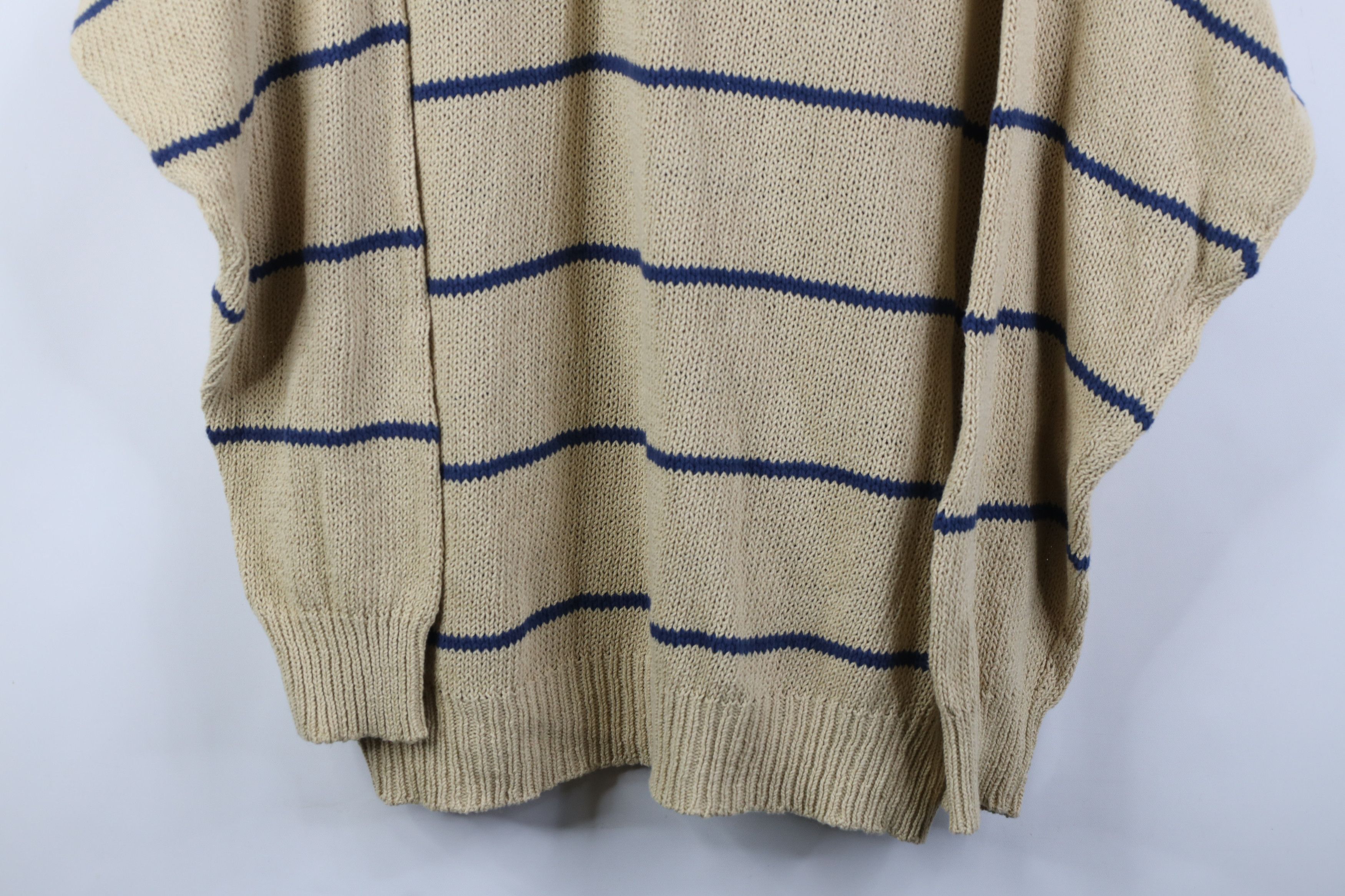 Vintage 90s Nautica Cotton Knit Striped V-Neck Sweater Beige