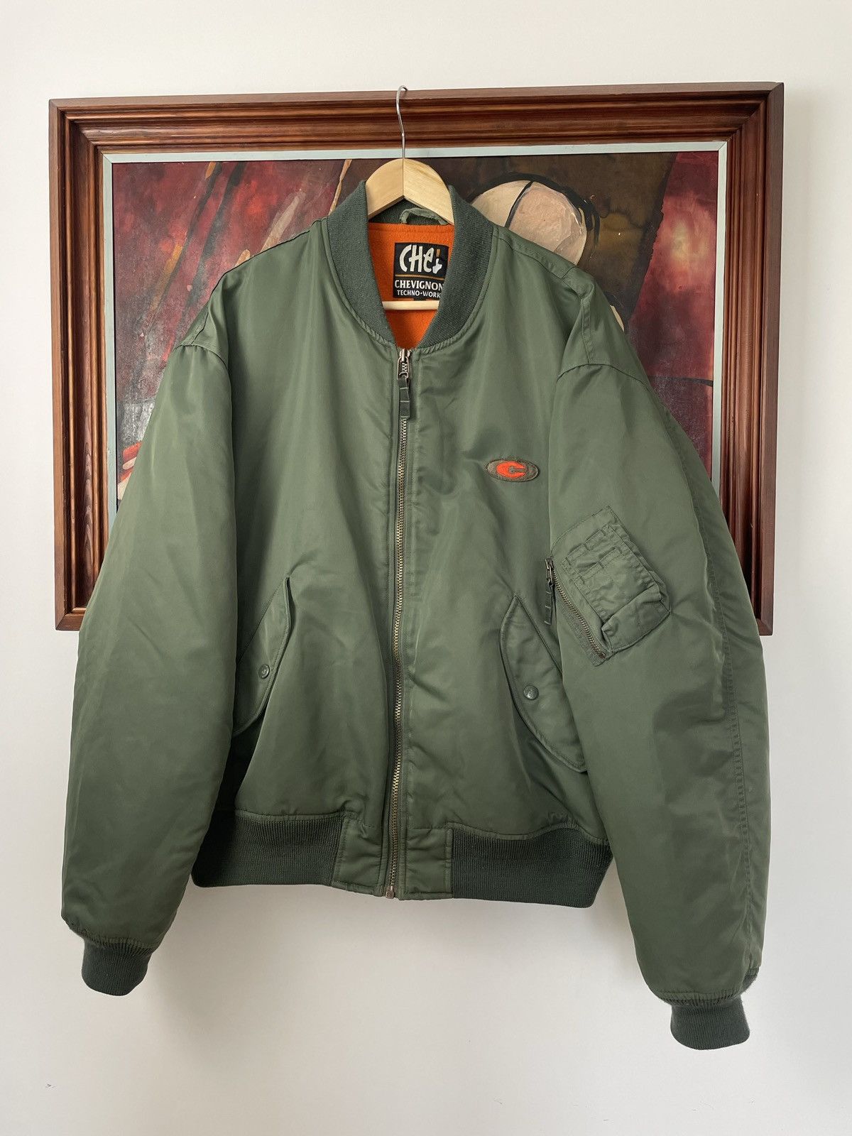 Military VINTAGE 90s CHEVIGNON BOMBER JACKET MA1 ARMY GREEN BOXY HYPE ...