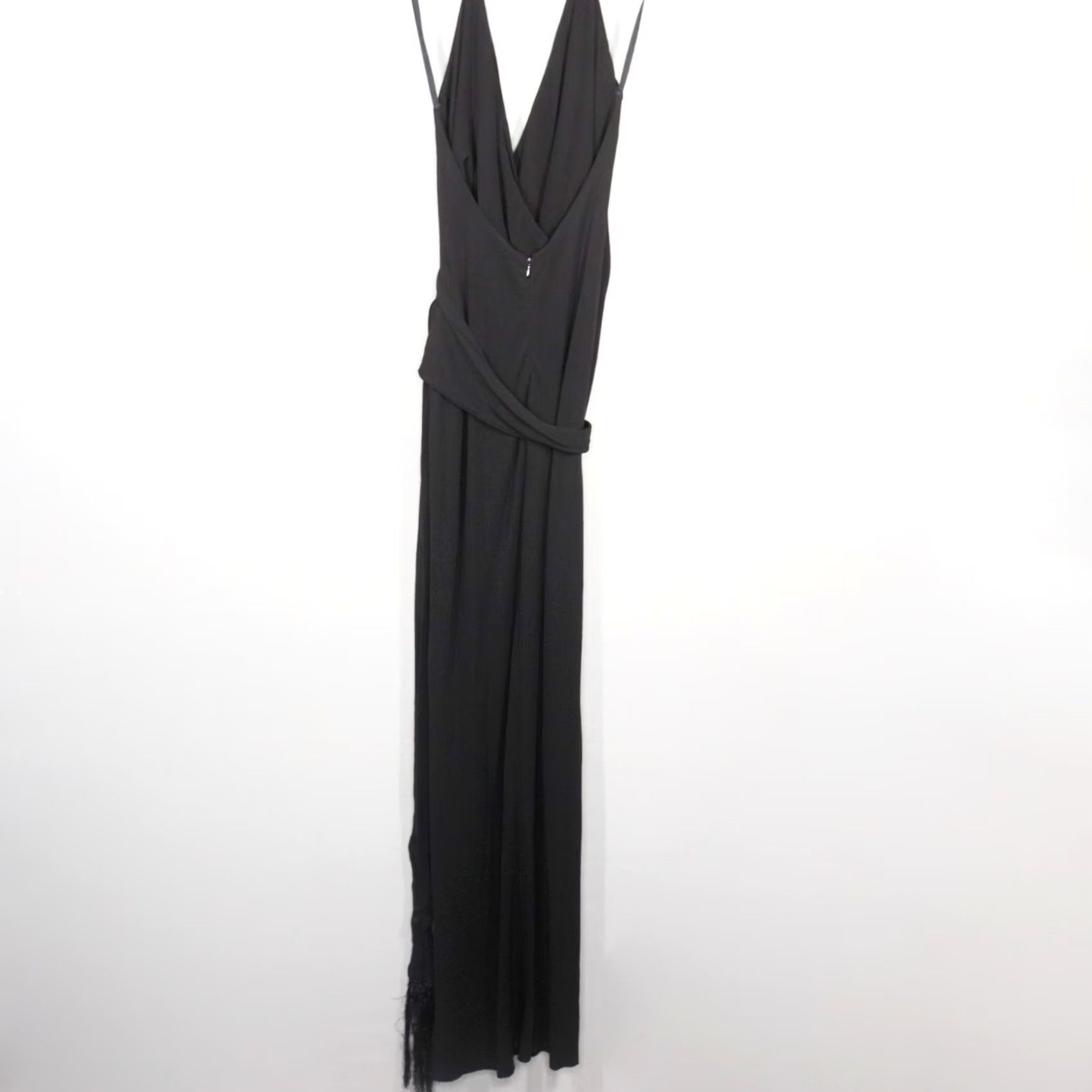 L'AGENCE L'AGENCE Halter Gown Womens Size 4 Black Sabrina Open Back Fringe Belt Side Slit Maxi Dress Size ONE SIZE - 6 Thumbnail