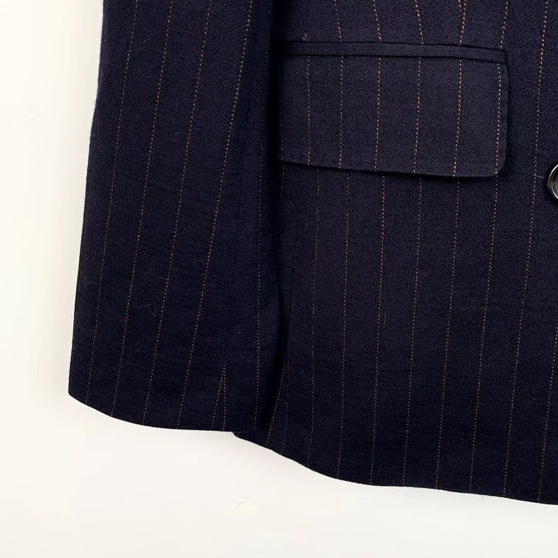 Max Mara Max Mara Navy vertical striped wool lapel double-breasted Size S / US 4 / IT 40 - 4 Thumbnail