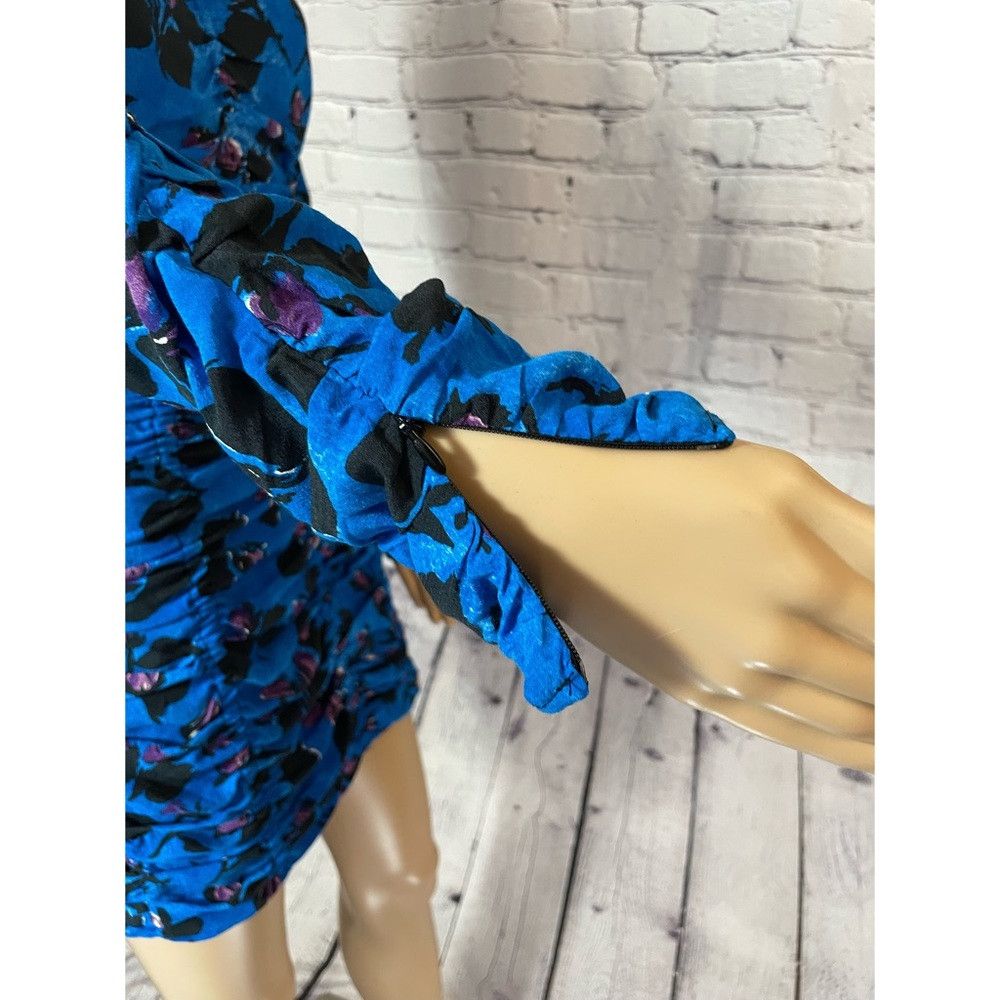Zara NWT New Zara Blue Floral Long Sleeve Draped Mini Dress Size Size S / US 4 / IT 40 - 6 Thumbnail