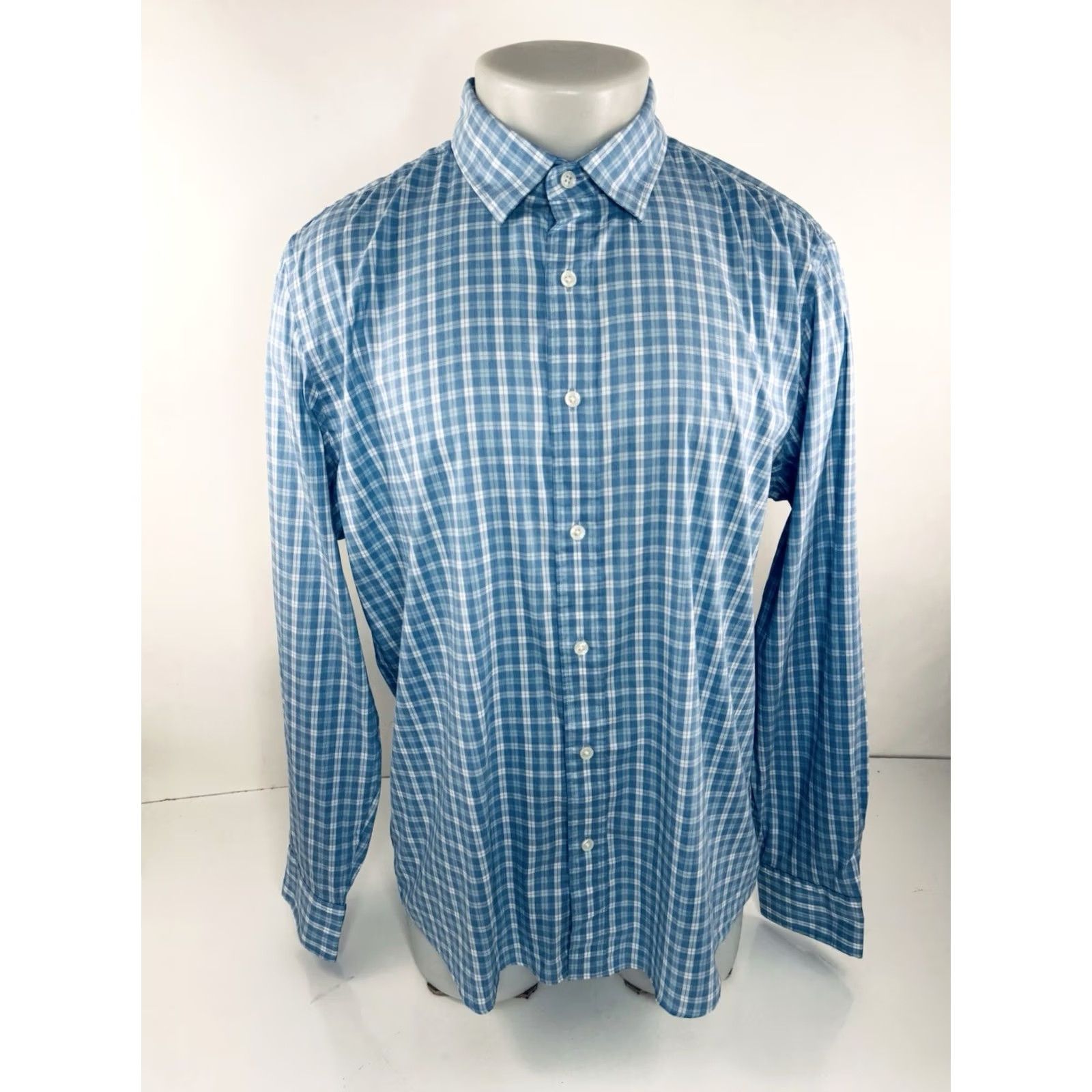 Faherty Faherty Movement Plaid Lightweight L Shirt Button-Up Long Sleeve Light Blue / White / Slight Light Green V2 Mens Shirt Size US L / EU 52-54 / 3 - 2 Thumbnail