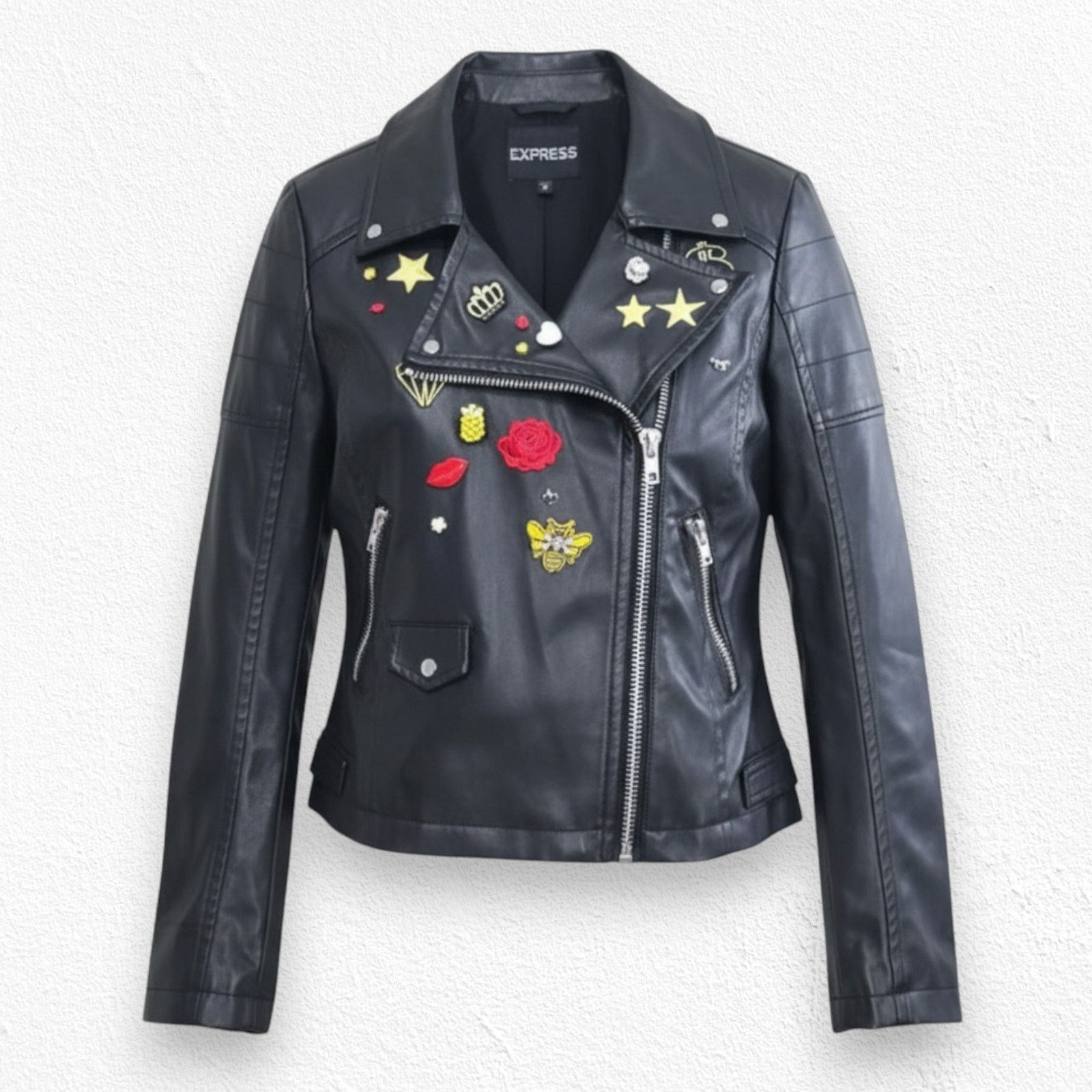 Express Black Faux Leather Moto Jacket Y2K Rocker Size Medium Size M / US 6-8 / IT 42-44 - 1 Thumbnail