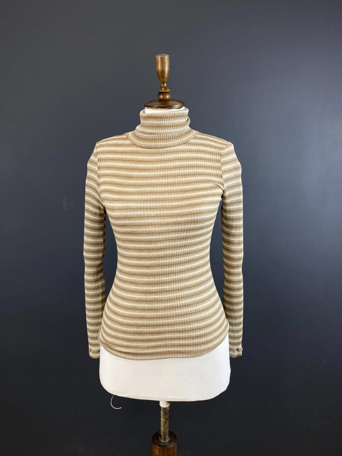 Sonia Rykiel Sonia Rykiel Beige Striped Turtle Neck Knit Sweater Size S Size S / US 4 / IT 40 - 1 Thumbnail