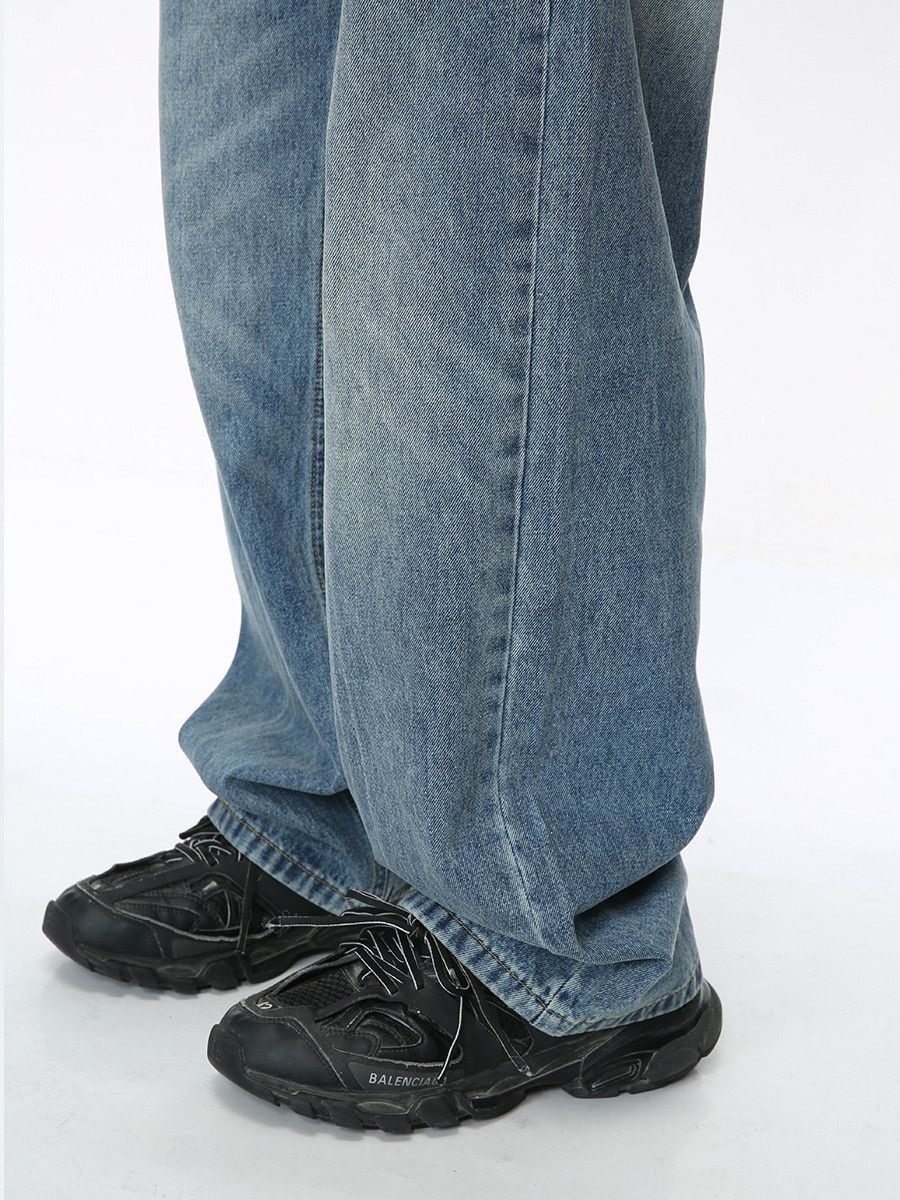 Japanese Brand Men's JapaneseTrendy Washed Whiskered Loose Straight Jeans Size US 32 / EU 48 - 5 Thumbnail