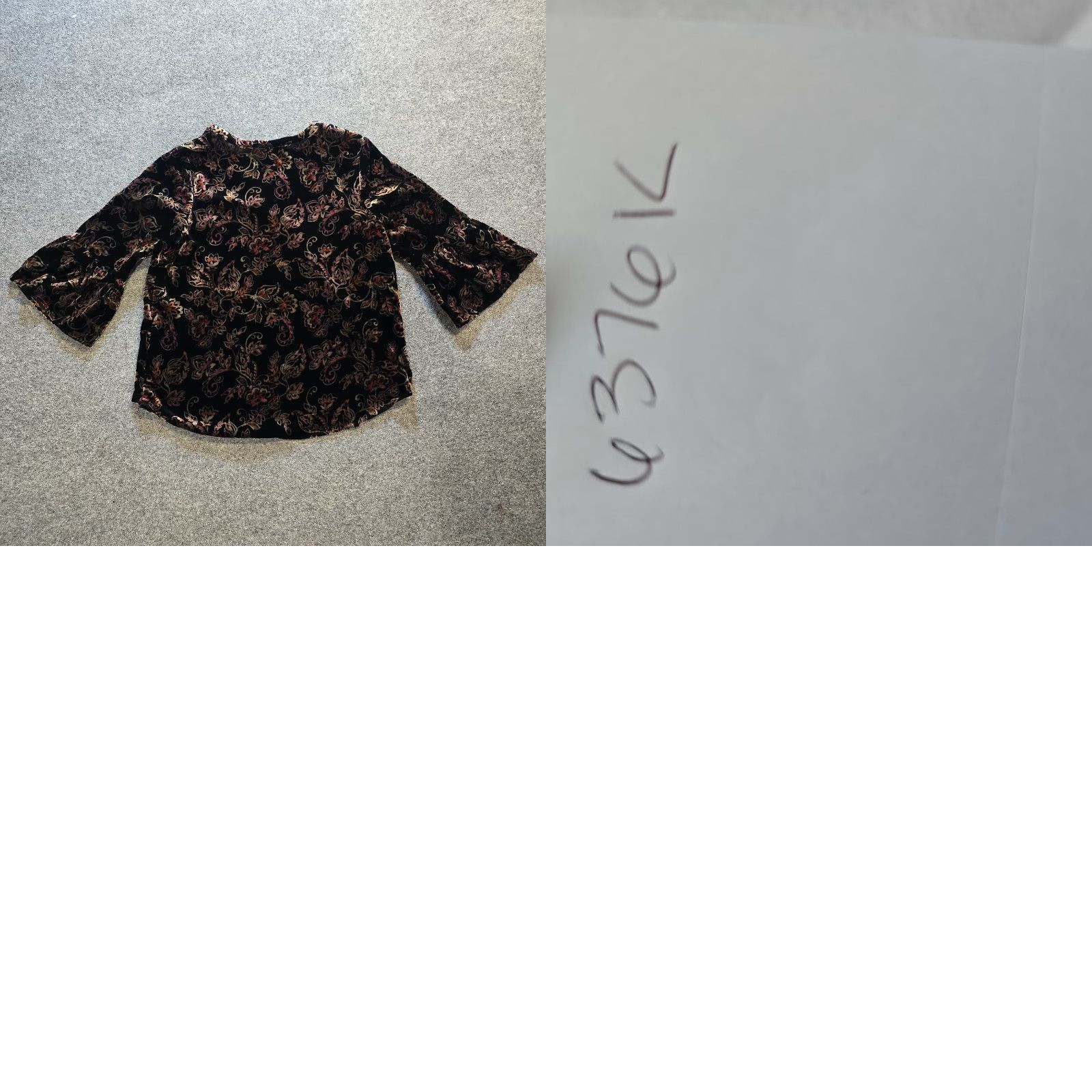 J. Jill J Jill Top Womens Small Black Floral Velour Stretch Bell Sleeve Causal Career Size S / US 4 / IT 40 - 8 Thumbnail