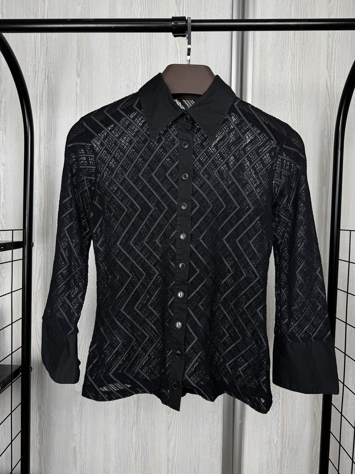 ANNE FONTAINE Anne Fontaine Paris black lace button up blouse luxury Size S / US 4 / IT 40 - 2 Thumbnail