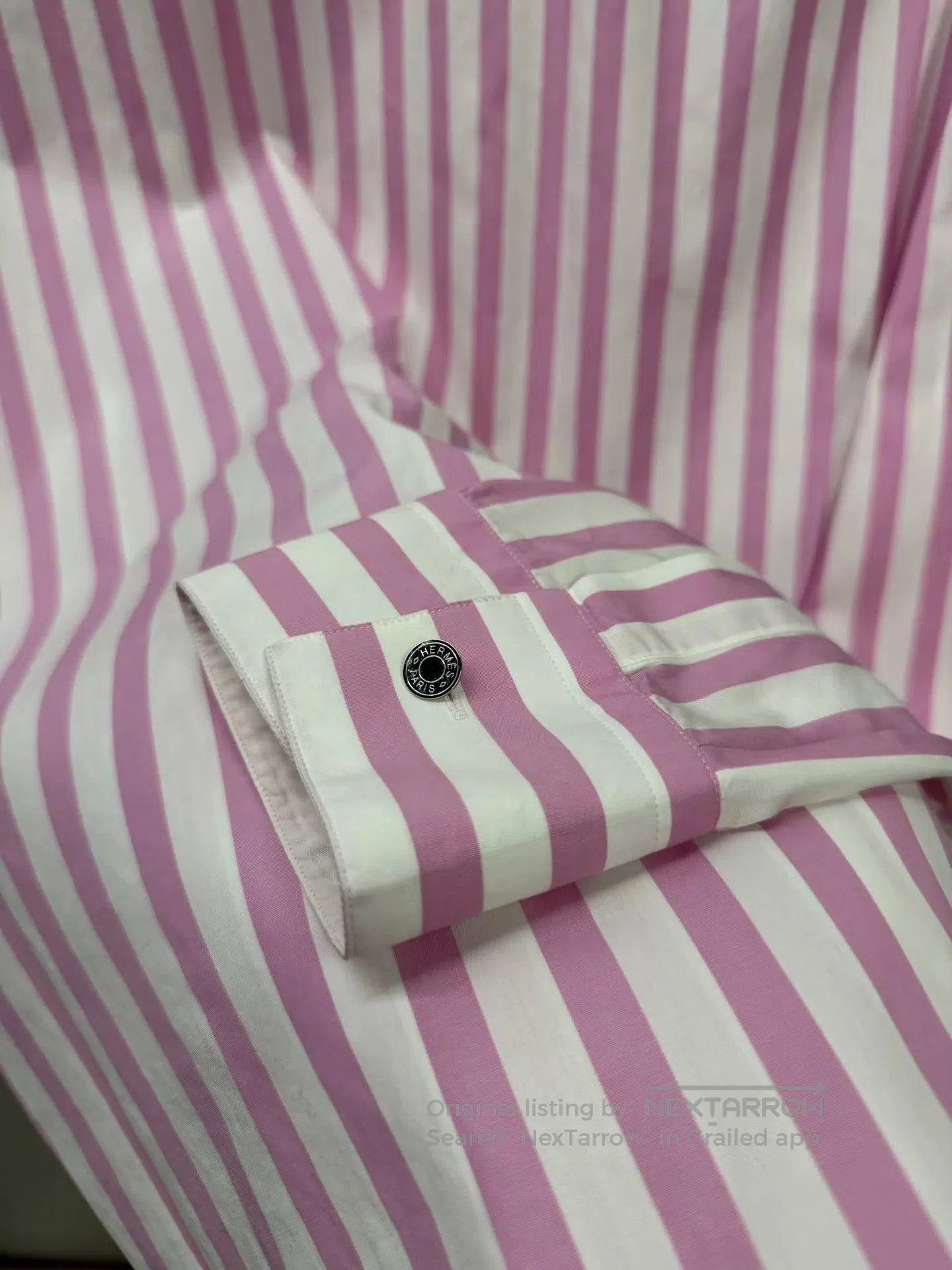 Hermes Pink and White Striped Long Sleeve Button-Up Shirt. Size US M / EU 48-50 / 2 - 3 Thumbnail