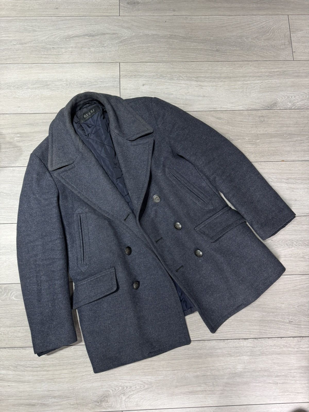 Gucci Men's GUCCI Wool Double Breasted Pea Coat Overcoat RARE Size US M / EU 48-50 / 2 - 4 Thumbnail