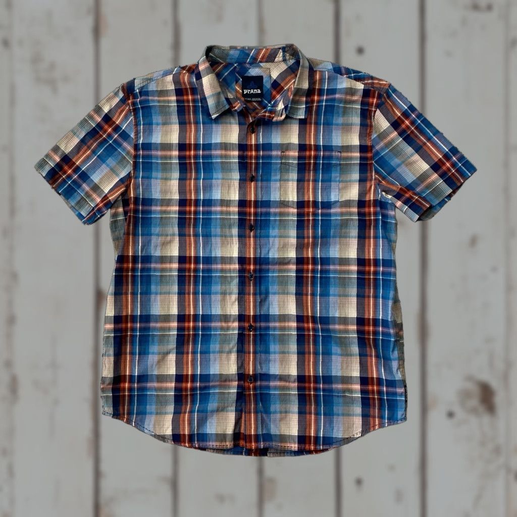 Prana Prana Shirt Mens XL Blue Red Plaid Short Sleeve Button Up Casual Cotton Shirt Size US XL / EU 56 / 4 - 1 Thumbnail