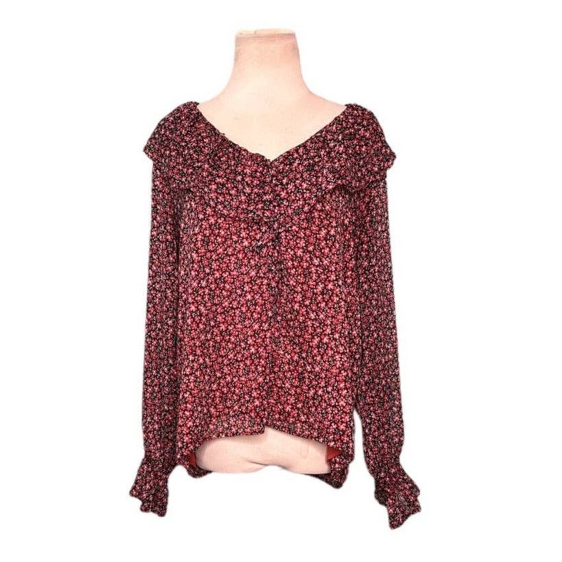 Loft Loft red floral long sleeves ruffled sheer blouse size small Size S / US 4 / IT 40 - 1 Thumbnail
