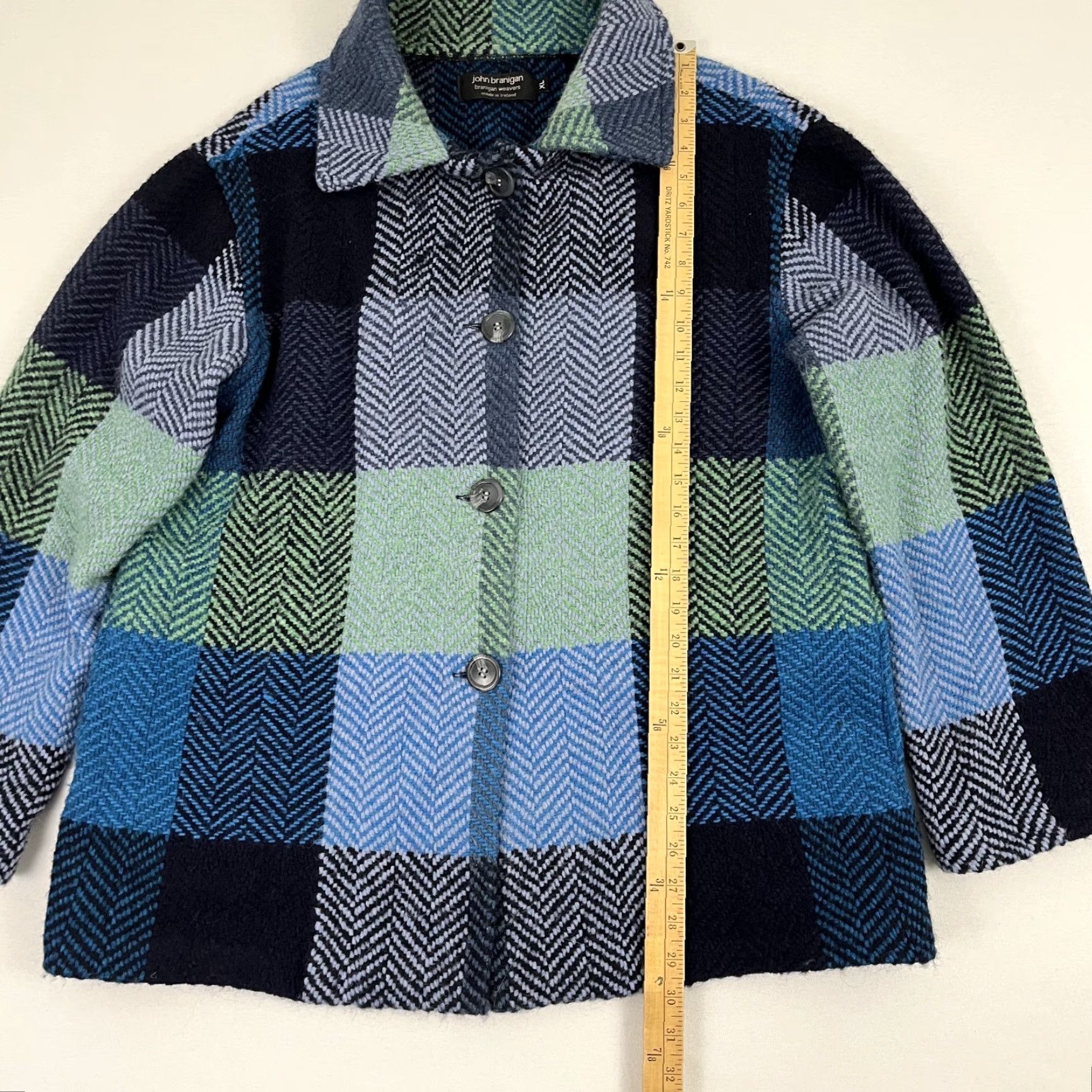 Vintage John Branigan Weavers Jacket Womens XL Green Blue Plaid Wool Blend Ireland Coat Size XL / US 12-14 / IT 48-50 - 4 Thumbnail
