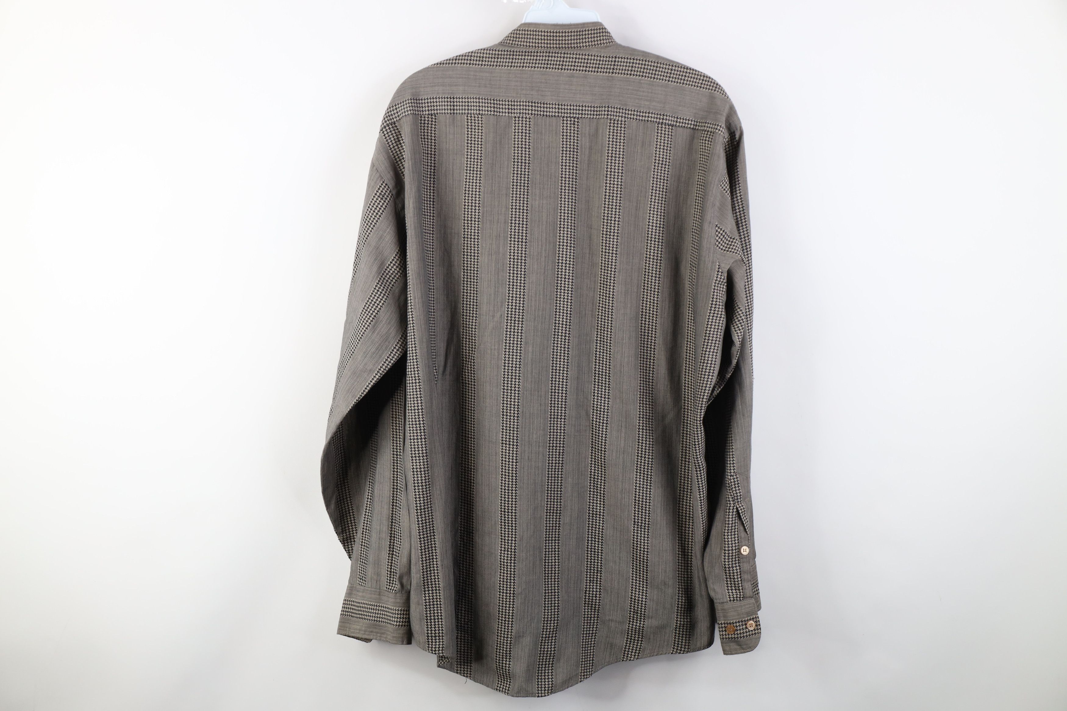 Vintage Vintage 90s Streetwear Houndstooth Band Collar Button Shirt Size US L / EU 52-54 / 3 - 8 Thumbnail