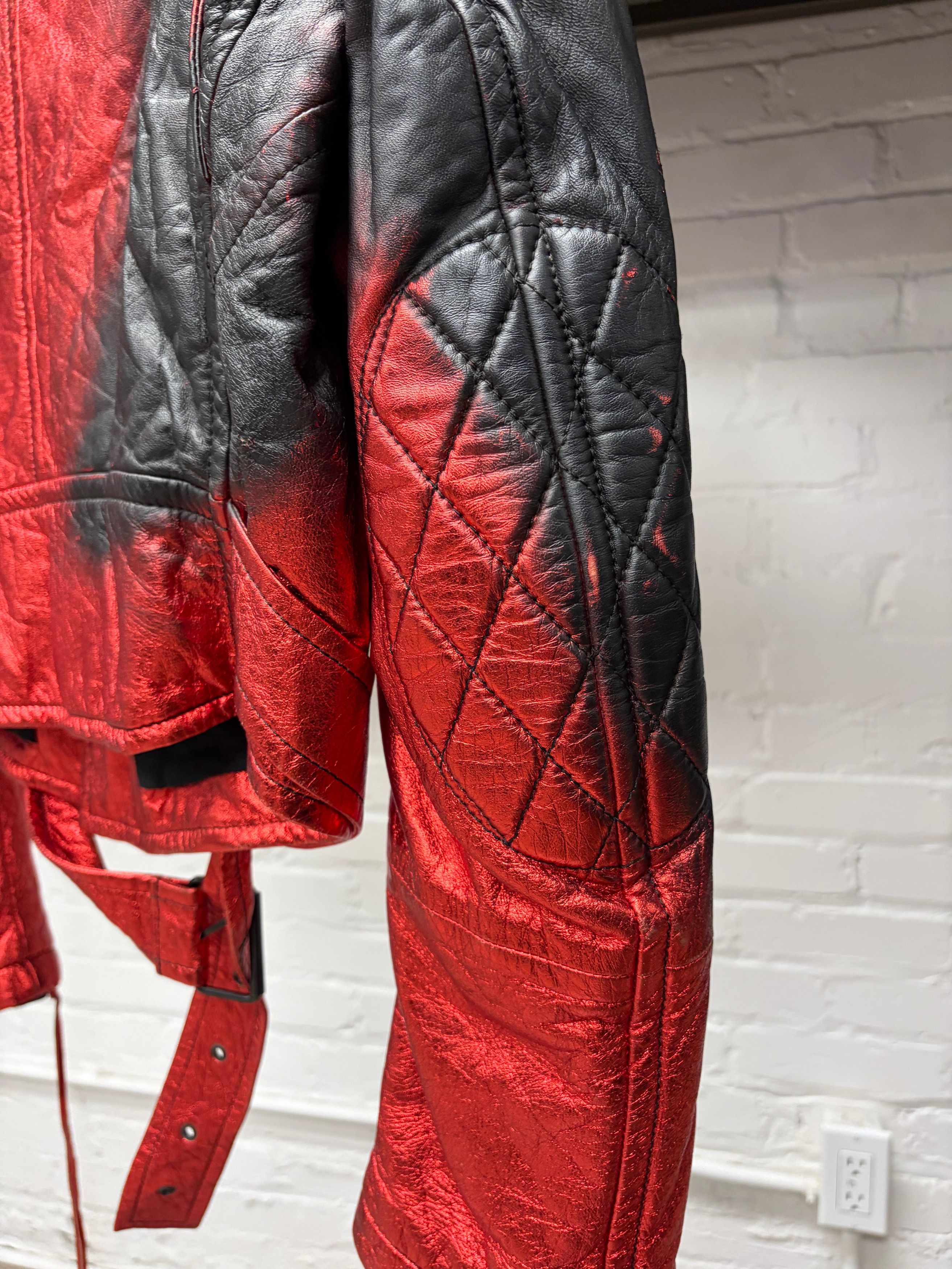 Haider Ackermann SS2017 Haider Ackermann Runway ‘Spray Painted’ Black/Red Gradient Leather Moto Jacket Size US M / EU 48-50 / 2 - 5 Thumbnail