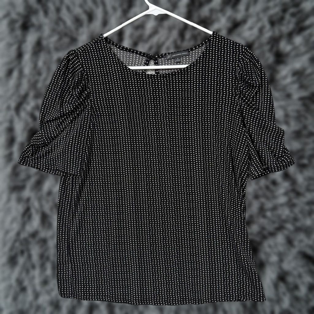 Adrianna Papell Adrianna Papell Blouse Womens M Black Polka Dot Puff Sleeve Office Preppy casual Basic Shirt Small White Dot pattern Womens Size M / US 6-8 / IT 42-44 - 1 Thumbnail