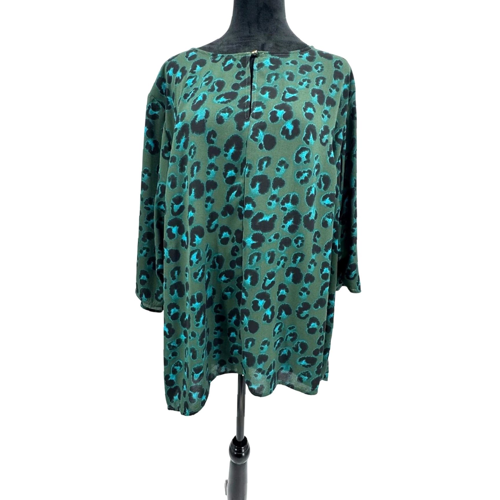 Vintage Ava Viv Blouse Womens 2X Green Animal Print Oversized Button Crew Neck Pullover Long Sleeve Relaxed Tunic Size XXL / US 16-18 / IT 52-54 - 3 Thumbnail