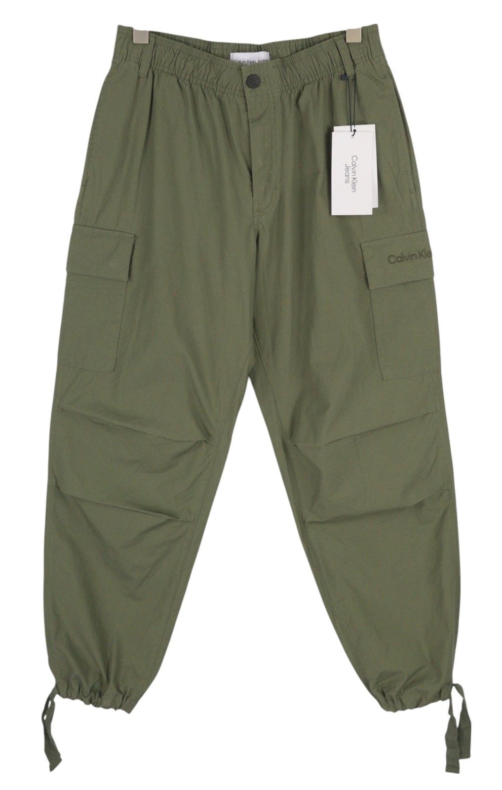 Calvin Klein ESSENTIAL REGULAR XS Green Cargo Waist Logo Trousers 85166 Size US 31 - 1 Thumbnail