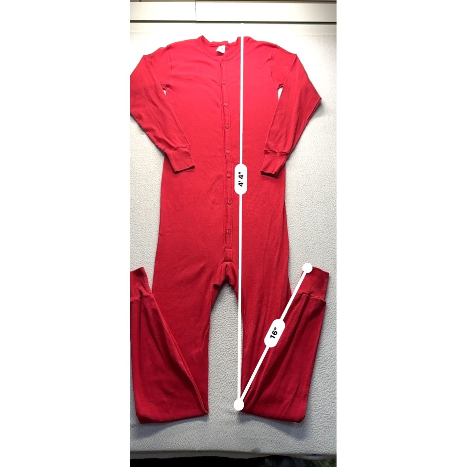 Vintage Indera Red Union Suit XLT 100% Cotton Long Underwear Thermal One-Piece Mens XLT Red Cotton Thermal Long Johns Size 46R - 6 Thumbnail