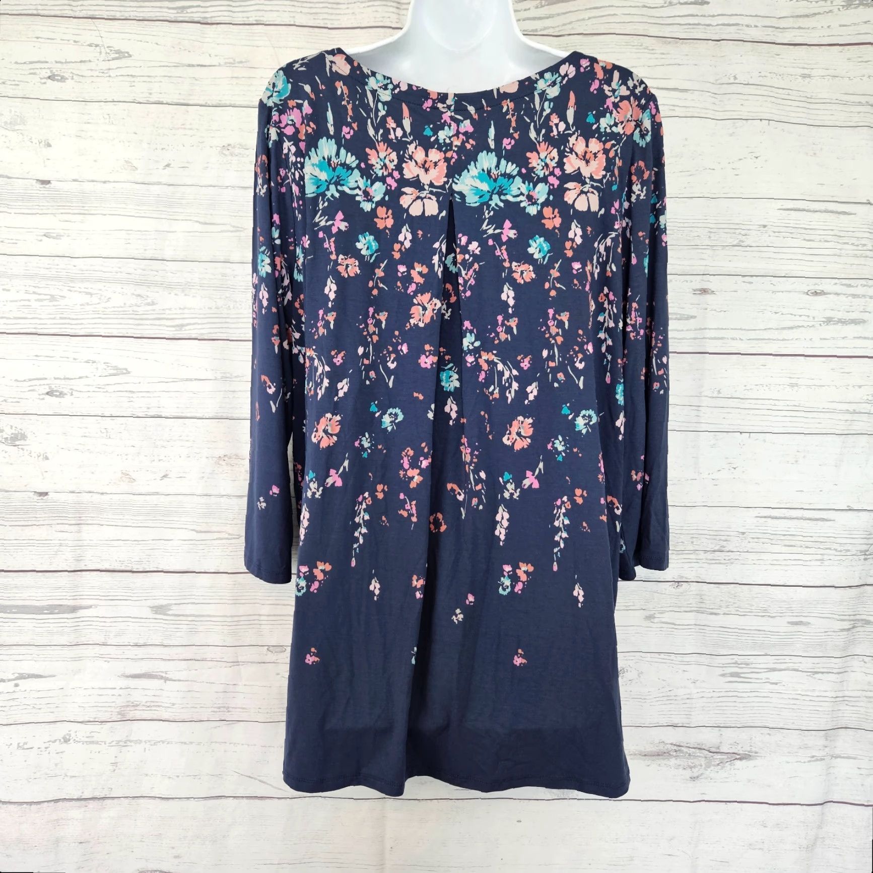 J. Jill J Jill Wearever Collection Blouse Womens Top L Blue Pink Floral 3/4 Sleeve VINTAGE Size L / US 10 / IT 46 - 3 Thumbnail