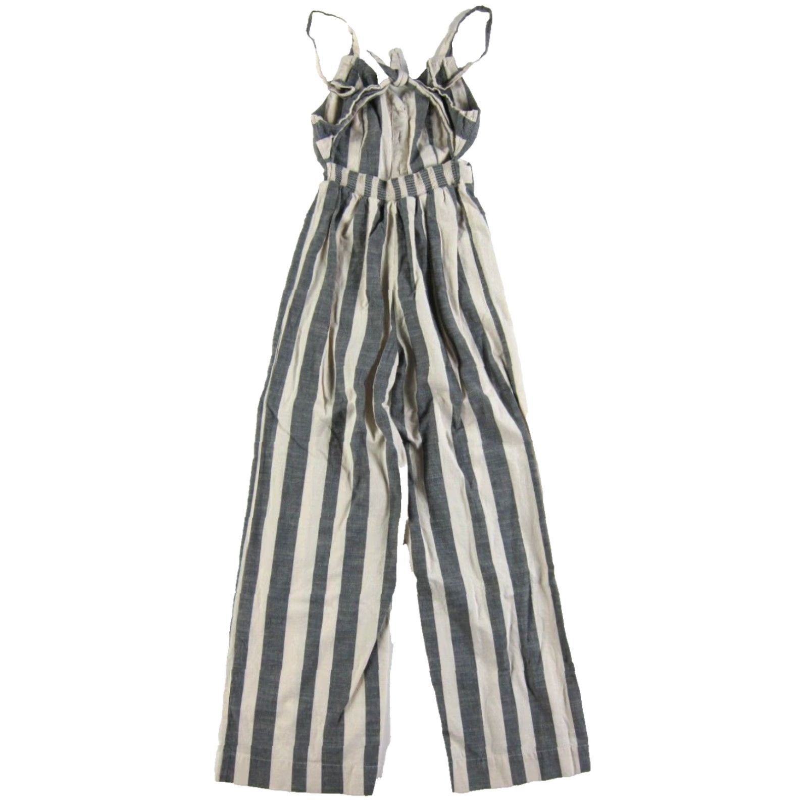 Vintage Japna 100% Cotton Ivory Blue Stripe Pocket Wide Leg Romper Jumpsuit Size XS Size 26" / US 2 / IT 38 - 2 Thumbnail