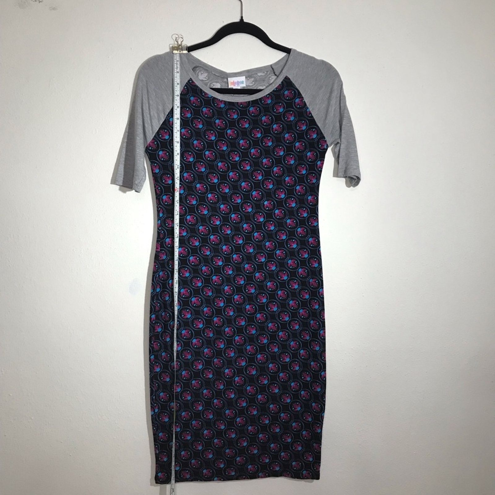 Other LuLaRoe Julia XS Blue Bodycon Dress Gray Raglan Geometric Size XS / US 0-2 / IT 36-38 - 2 Thumbnail