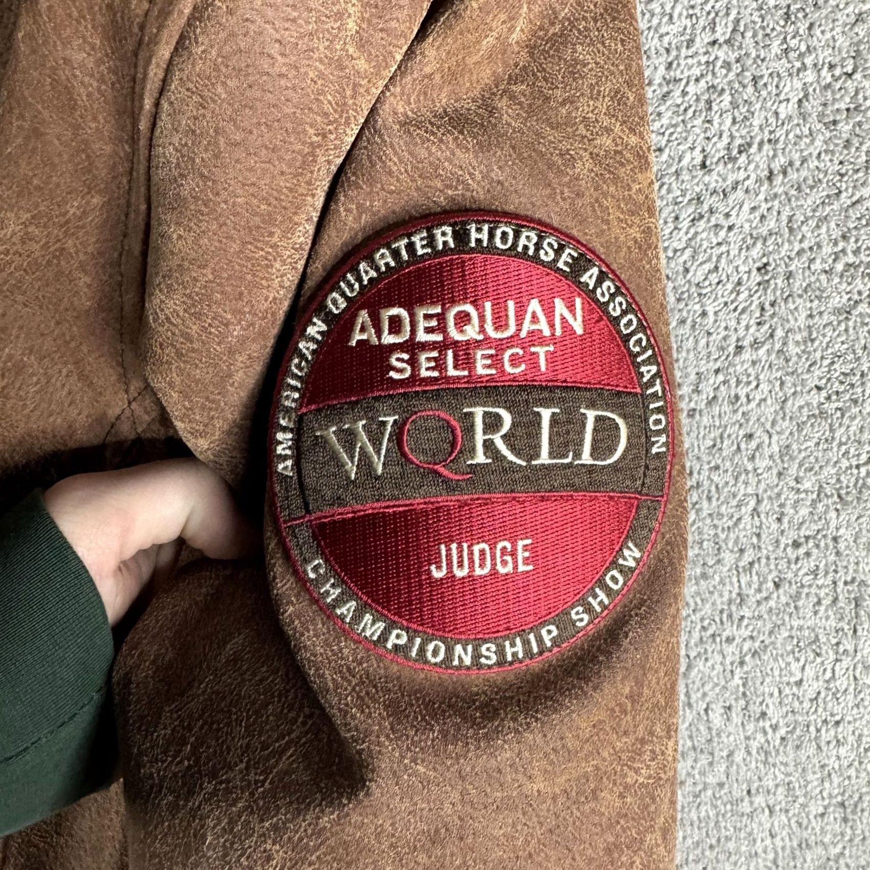 Vintage Cripple Creek Mens Leather Bomber Jacket AQHA World Championship Show Judge Embroidered Patch Brown L Jacket/Coat Size US L / EU 52-54 / 3 - 6 Thumbnail
