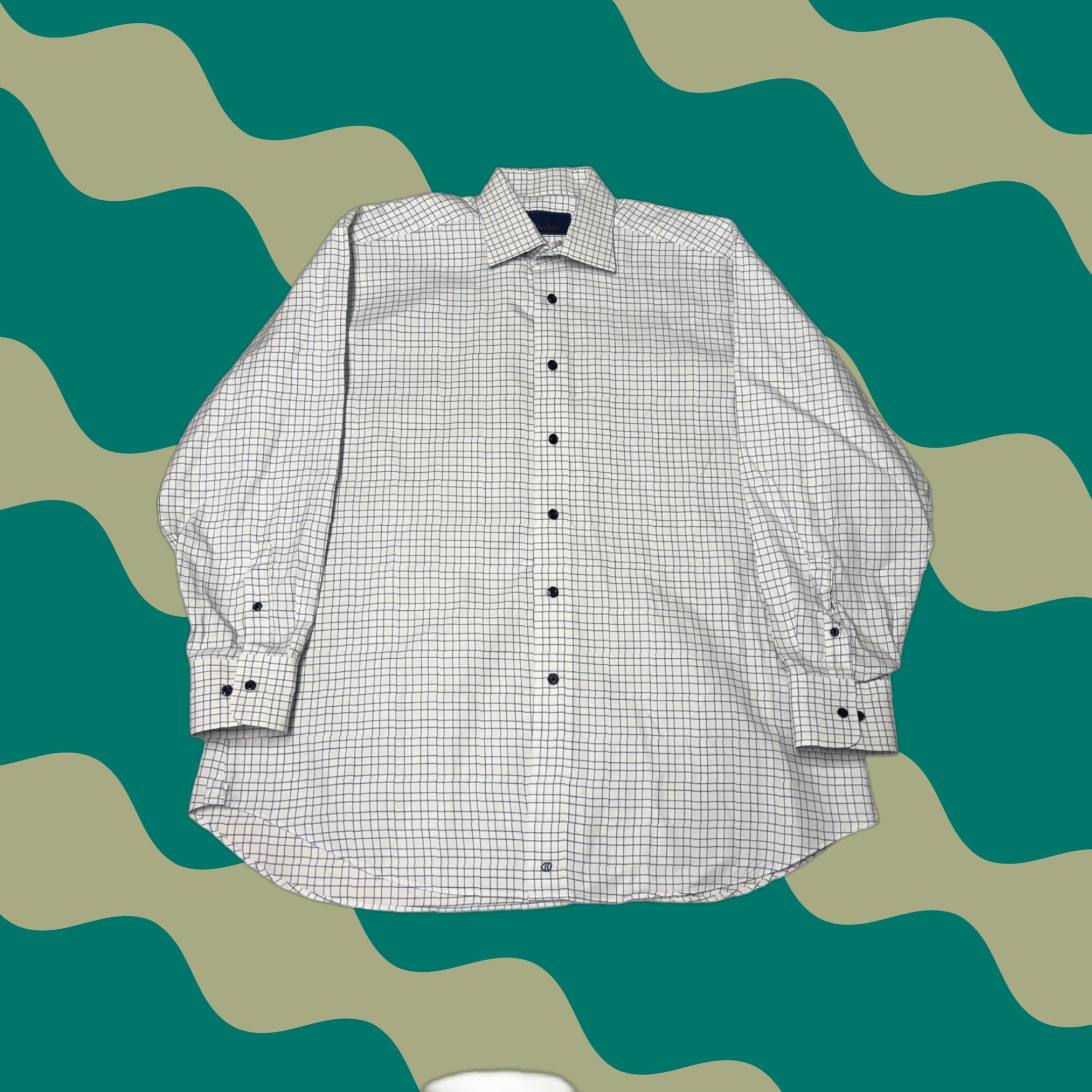 David Donahue David Donahue Mens Shirt 17 32 33 White Blue Check Dress Button Down 100 Cotton Size 46R - 1 Thumbnail