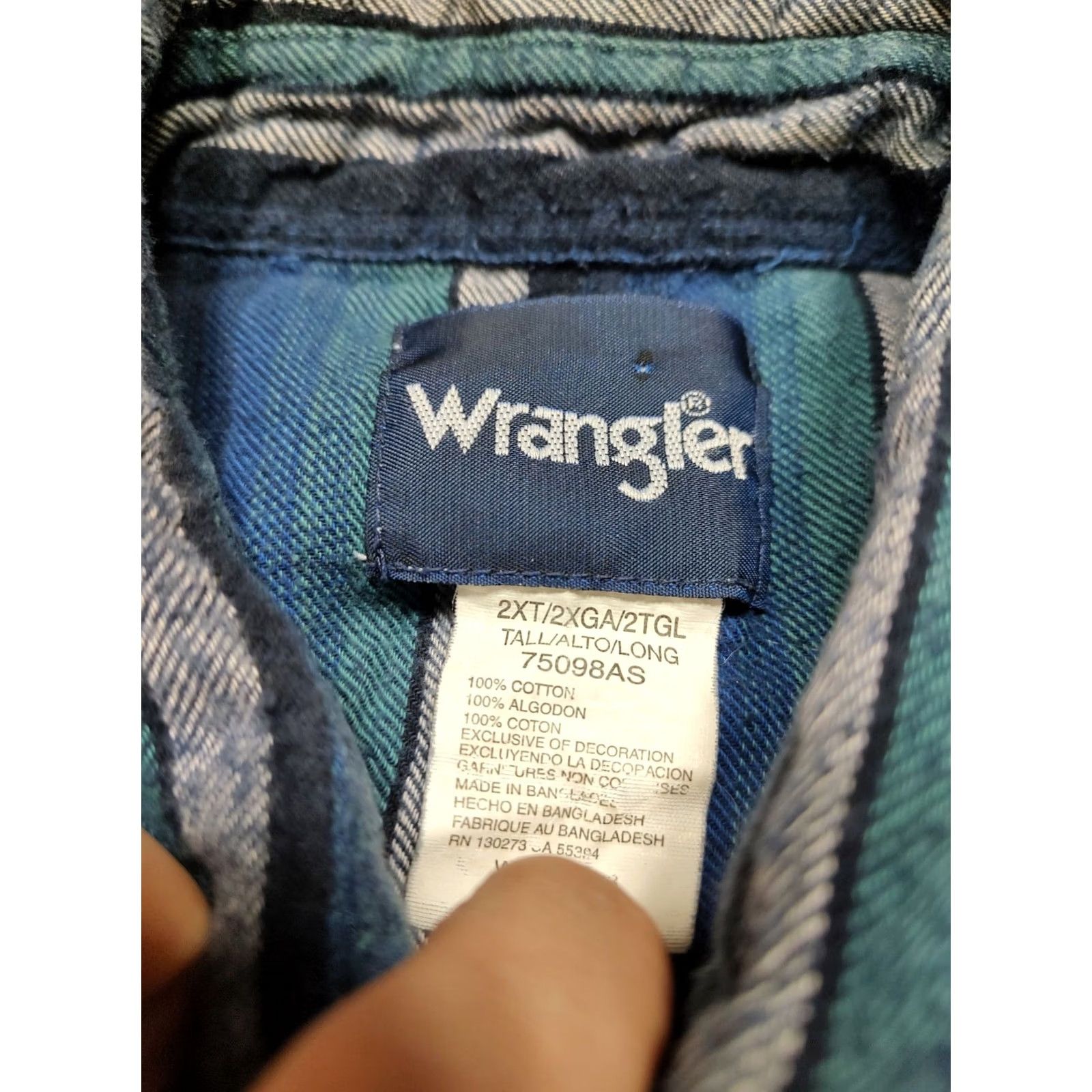 Wrangler VINTAGE Wrangler Mens 2X 2XT Tall Flannel Shirt Blue Plaid Cowboy Snap Pearl Size US XXL / EU 58 / 5 - 4 Thumbnail