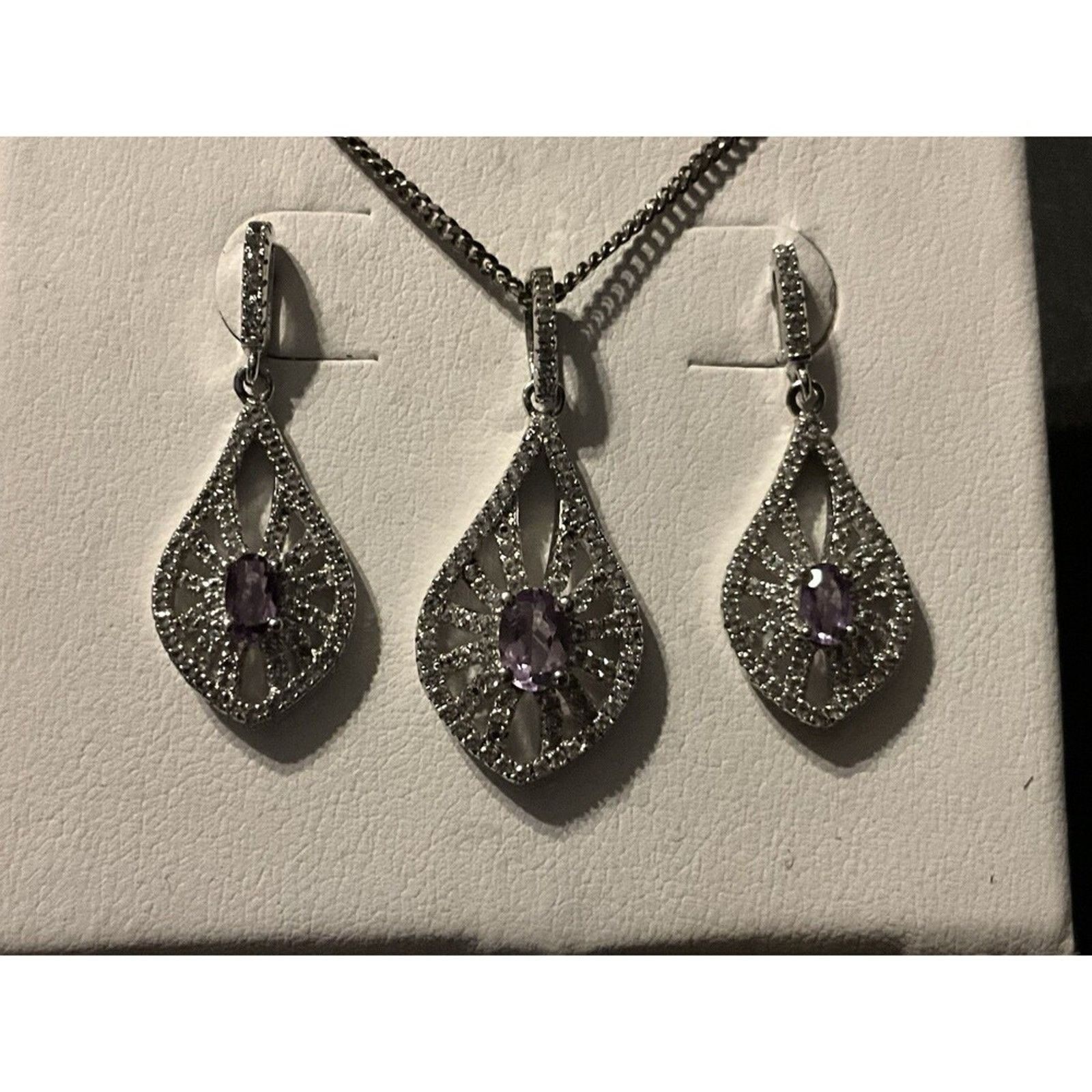 Other 925 Teardrop AM Diamond Necklace & Post Earrings 16in Chain Size ONE SIZE - 3 Thumbnail