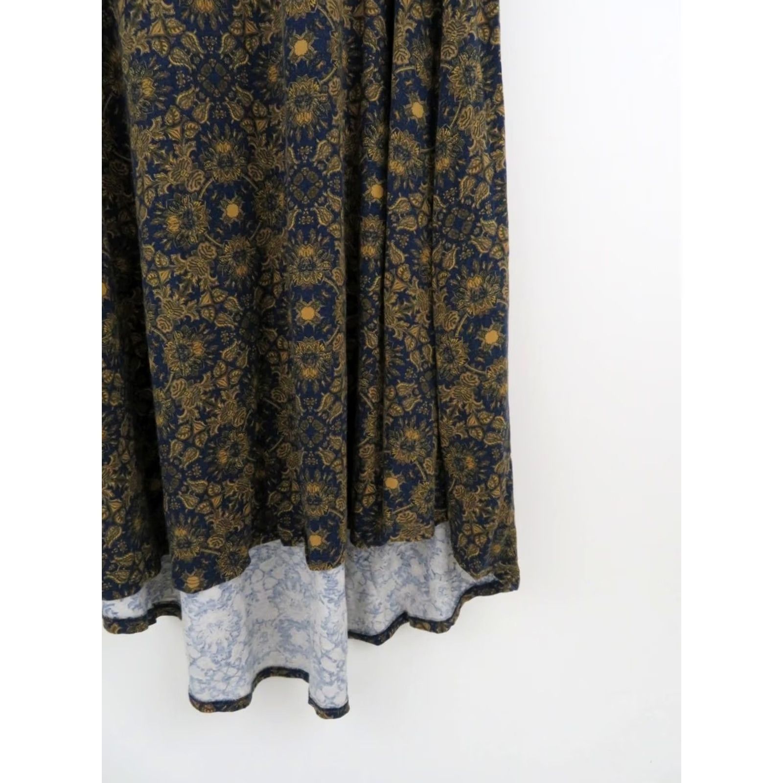 Vintage LuLaRoe Carly Shirt Dress XS Blue Gold Floral Graphic Print Stretch Swing Trapeze Tee Women Size XS / US 0-2 / IT 36-38 - 3 Thumbnail