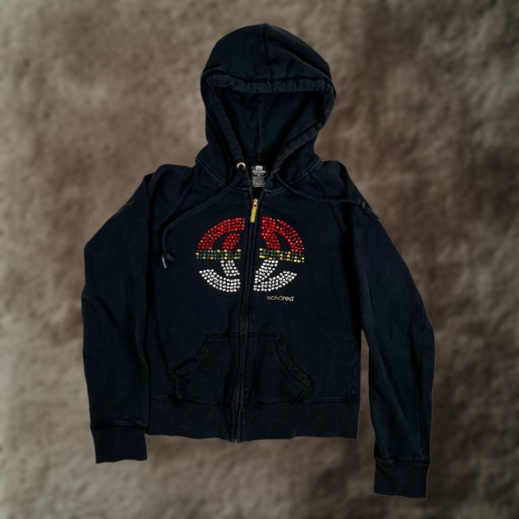 Vintage VINTAGE Ecko Red Hoodie Womens M Black Rhinestone Zip Up Sweatshirt Y2K Size M / US 6-8 / IT 42-44 - 1 Thumbnail