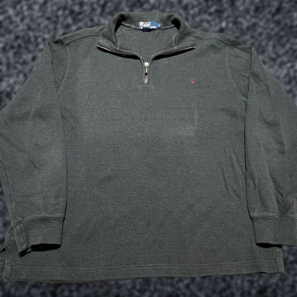 VINTAGE Ralph Lauren Polo Quarter Zip Pullover Sweater Mens Large Gray Made in USA Heavyweight Golf Workwear