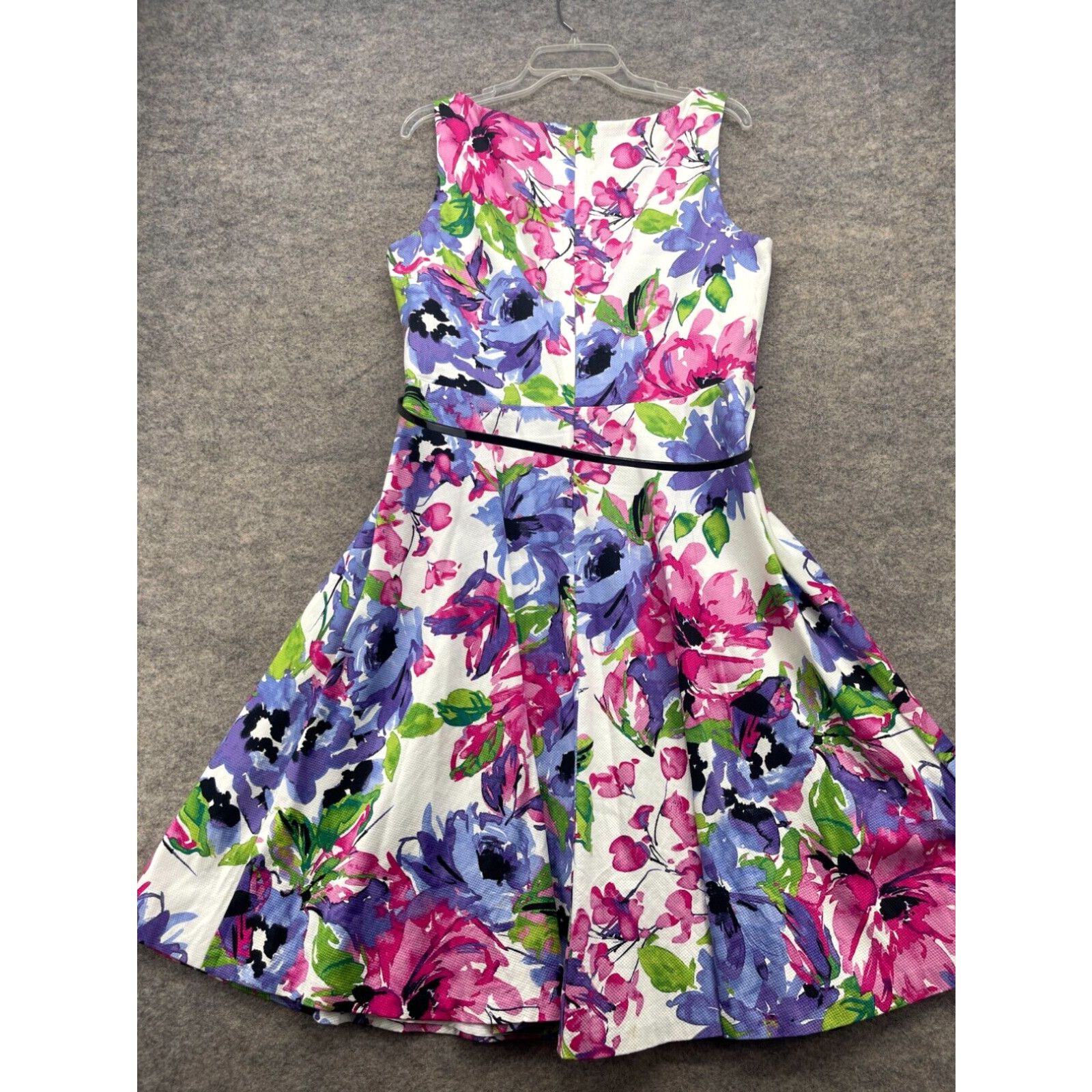 Evan Picone Evan Picone Black Label Dress Sz 14 Purple Pink Sleeveless  Aline Belted Colorful | Grailed